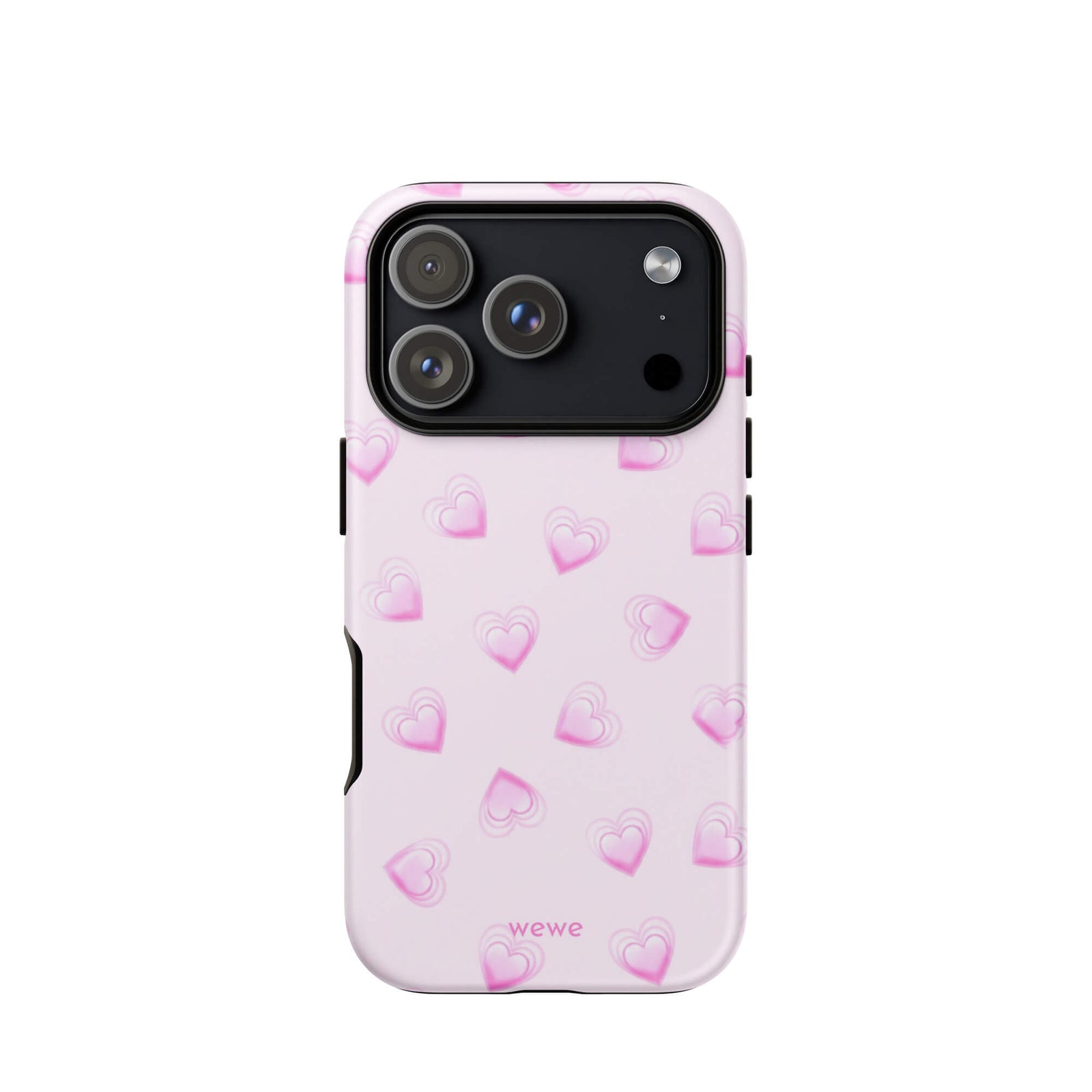 Pink Mini Heart Phone Case featuring scattered small gradient-pink hearts and layered outlines on a pale blush background