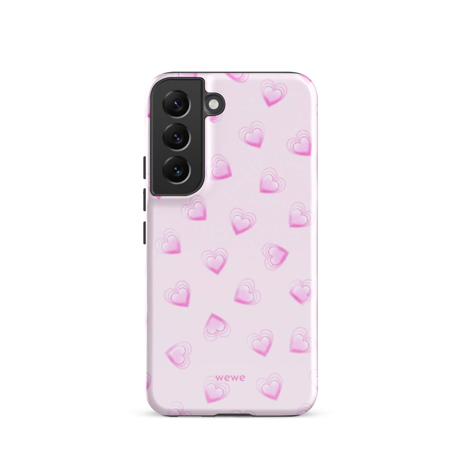 Pink Mini Heart Phone Case featuring scattered small gradient-pink hearts and layered outlines on a pale blush background