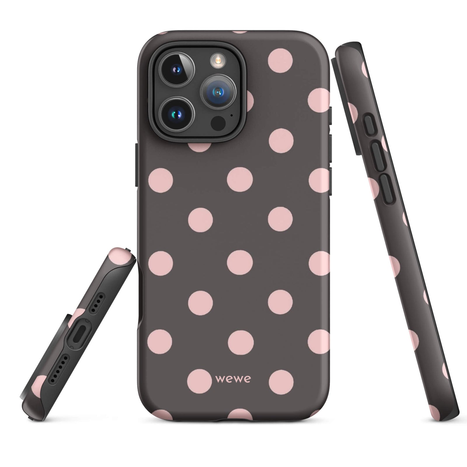Custom retro pink polka dot iphone case 16 pro max vintage style.