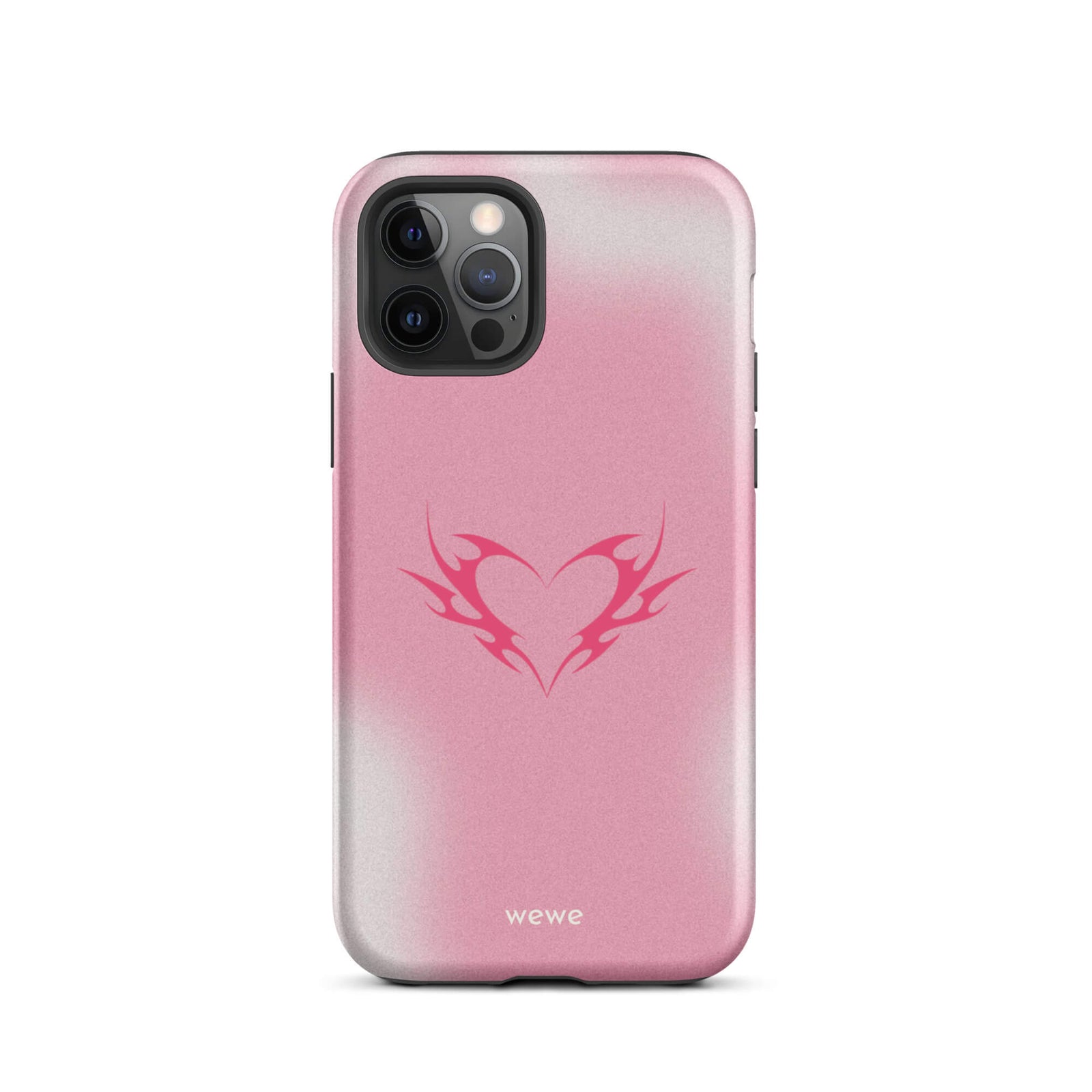 Custom iPhone case 12 pro with a pink and white ombre background and a vibrant pink tribal heart design.