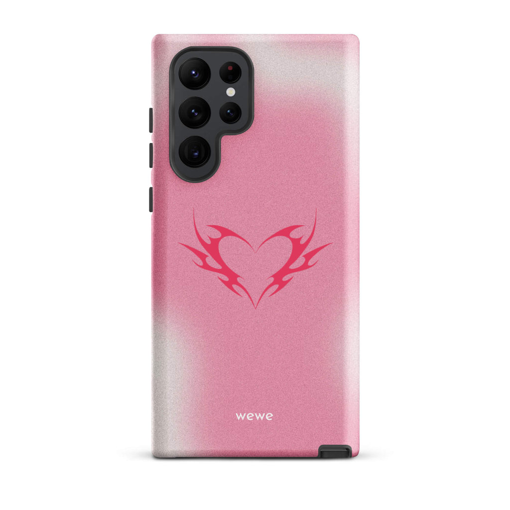 Custom samsung galaxy s22 ultra  Phone case with a pink and white ombre background and a vibrant pink tribal heart design.