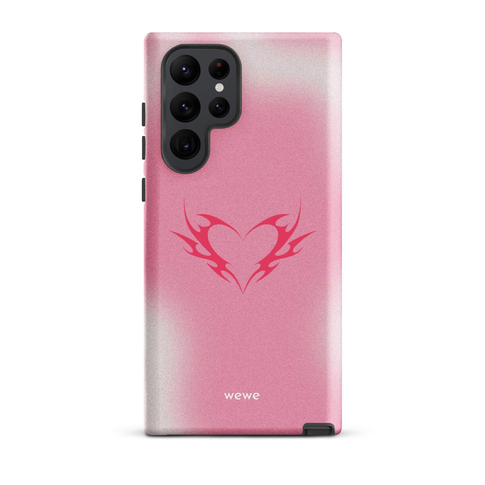 Custom samsung galaxy s22 ultra  Phone case with a pink and white ombre background and a vibrant pink tribal heart design.