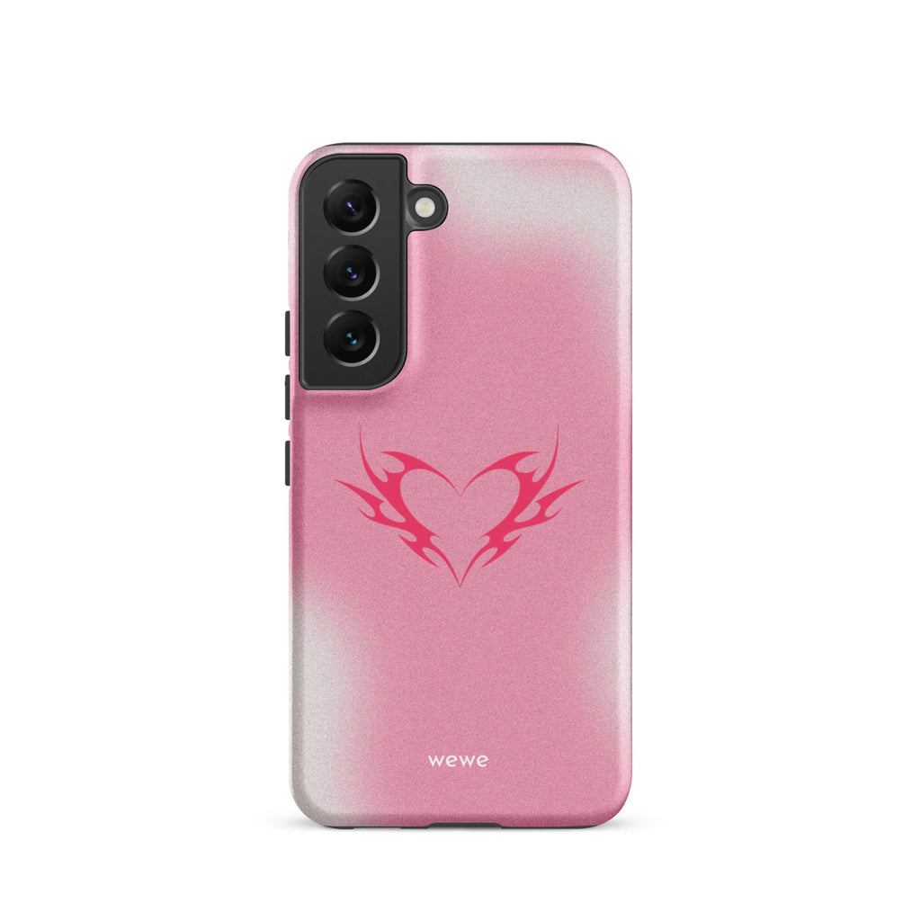 Custom samsung galaxy s22  Phone case with a pink and white ombre background and a vibrant pink tribal heart design.