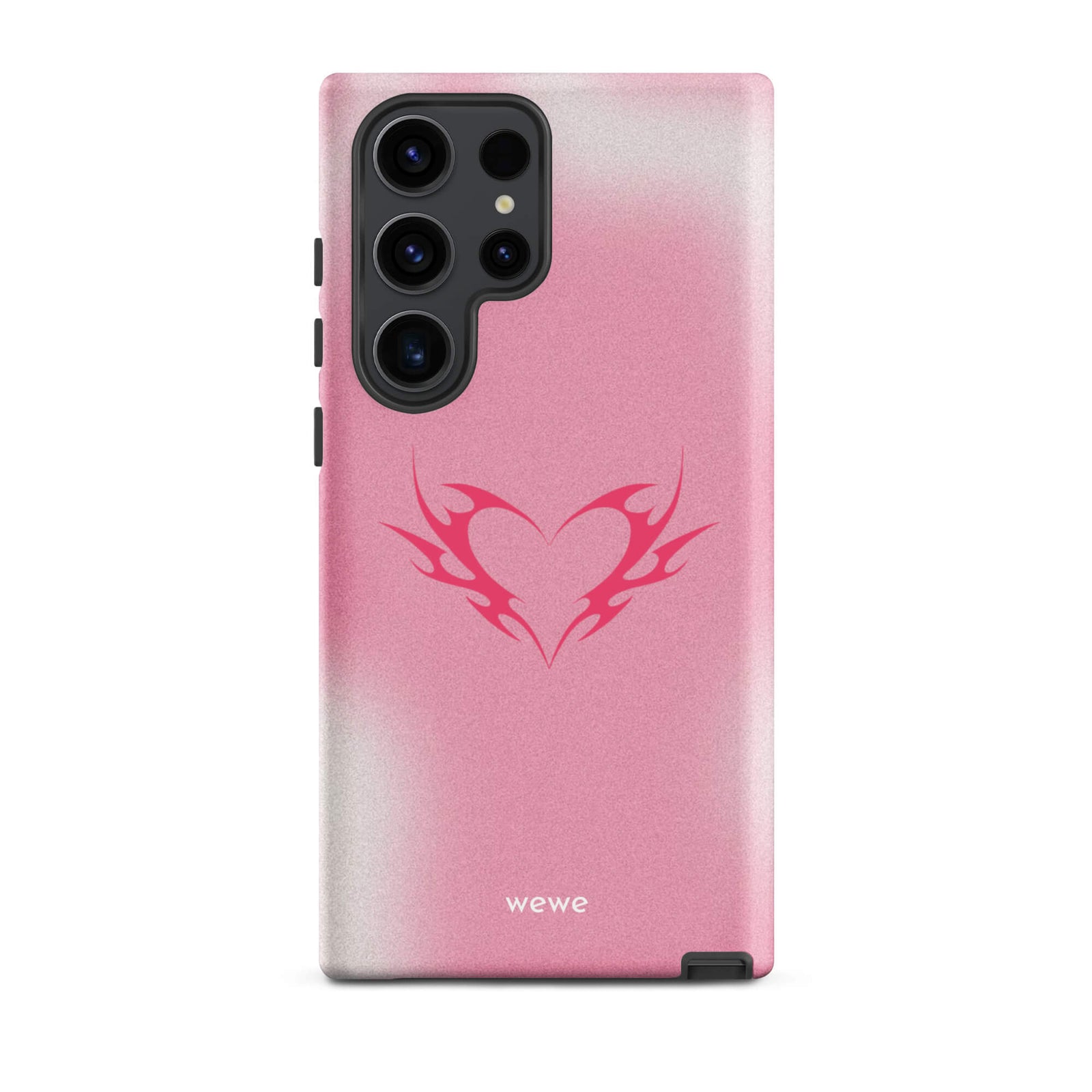 Custom samsung galaxy s23 ultra  Phone case with a pink and white ombre background and a vibrant pink tribal heart design.