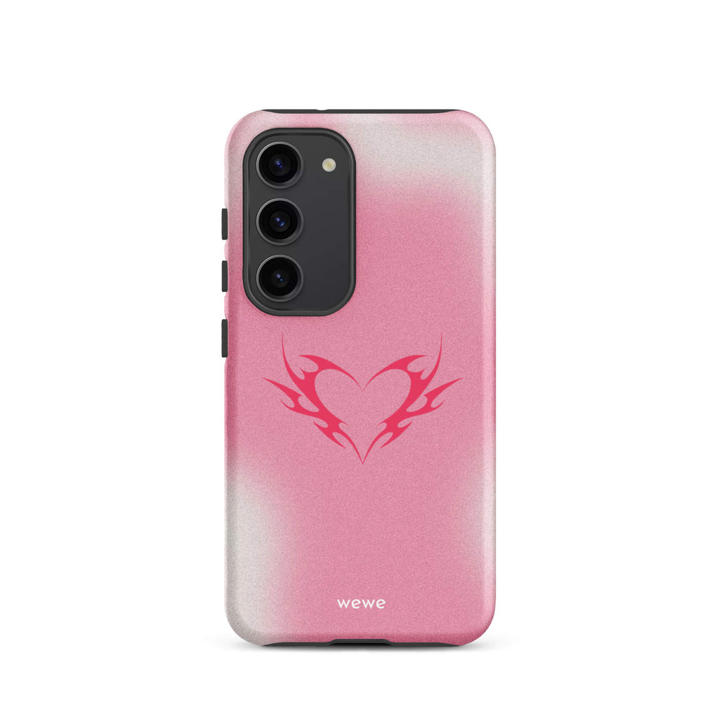 Custom samsung galaxy s23  Phone case with a pink and white ombre background and a vibrant pink tribal heart design.