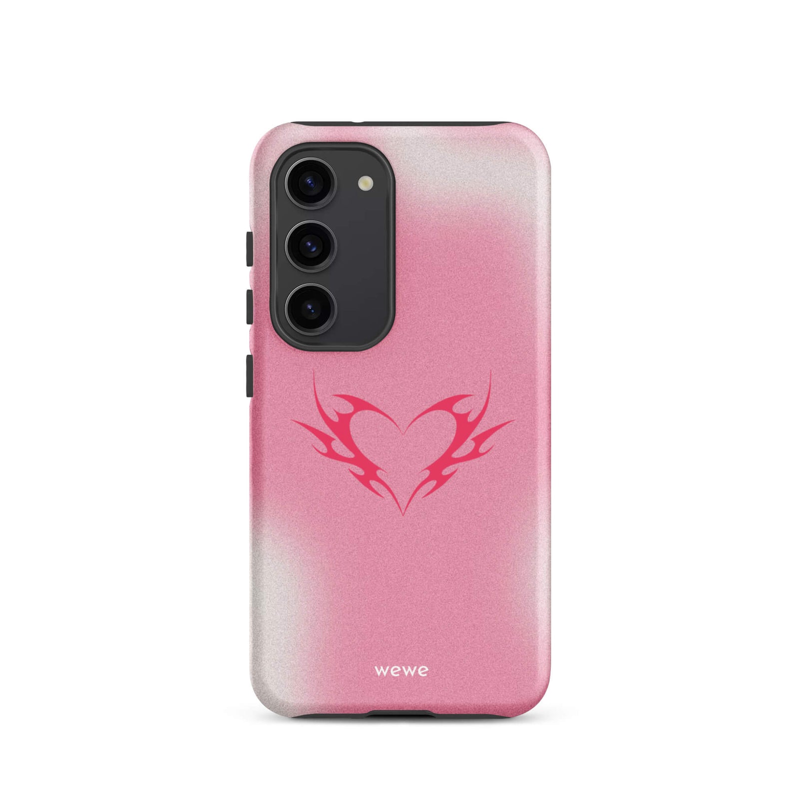 Custom samsung galaxy s23  Phone case with a pink and white ombre background and a vibrant pink tribal heart design.