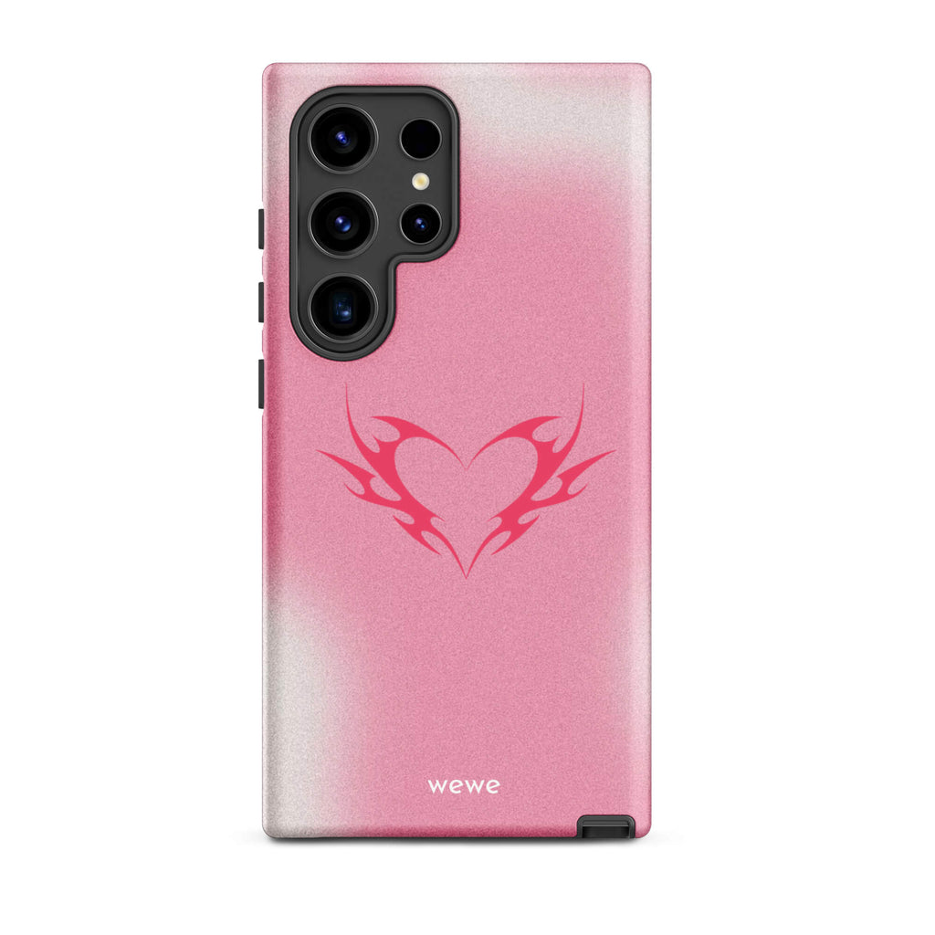 Custom samsung galaxy s24 ultra  Phone case with a pink and white ombre background and a vibrant pink tribal heart design.