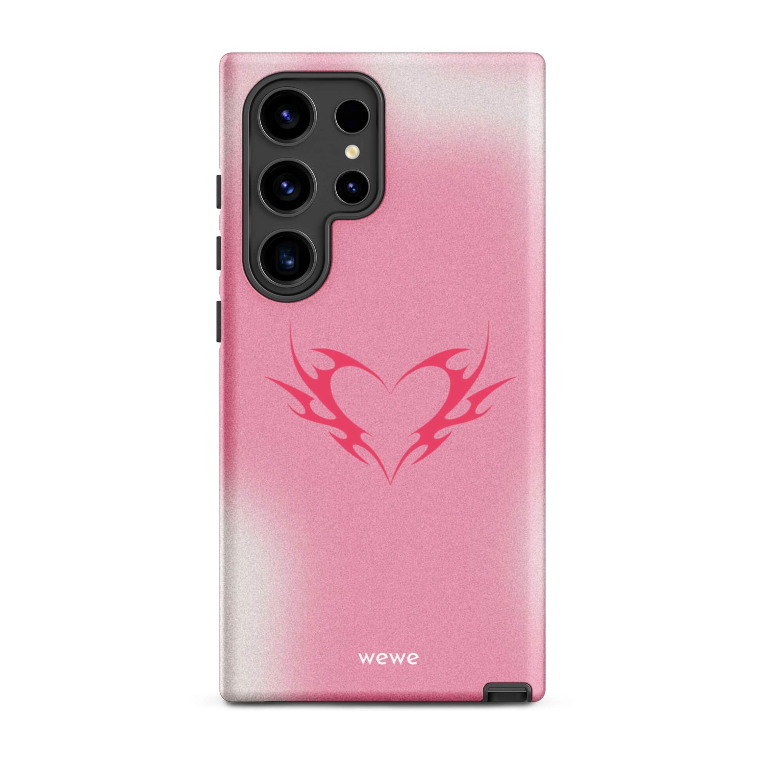 Custom samsung galaxy s24 ultra  Phone case with a pink and white ombre background and a vibrant pink tribal heart design.
