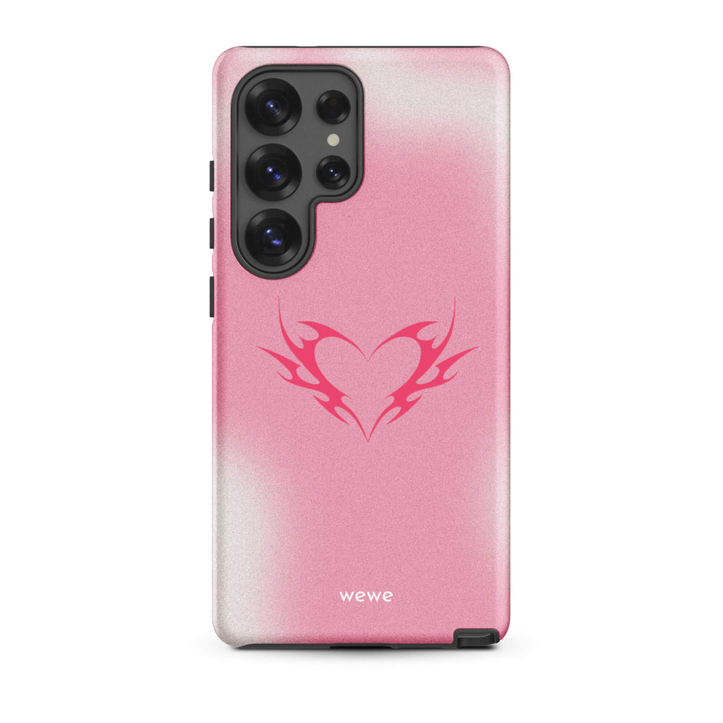 Custom samsung galaxy s25 ultra  Phone case with a pink and white ombre background and a vibrant pink tribal heart design.