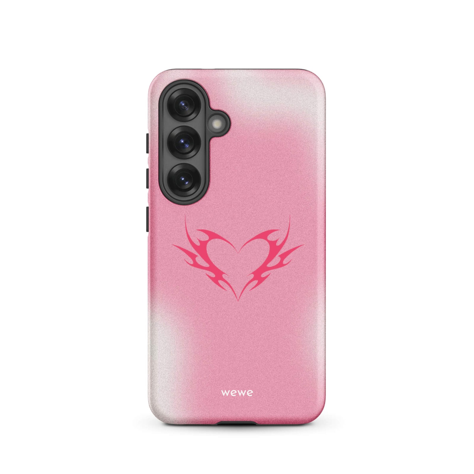 Custom samsung galaxy s25 Phone case with a pink and white ombre background and a vibrant pink tribal heart design.
