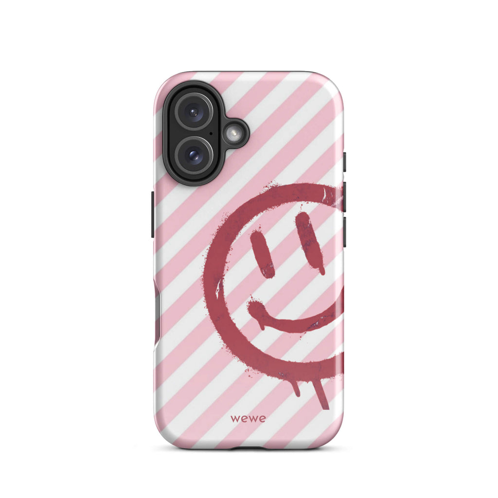Custom pink smiley face iphone case 16 cute design.