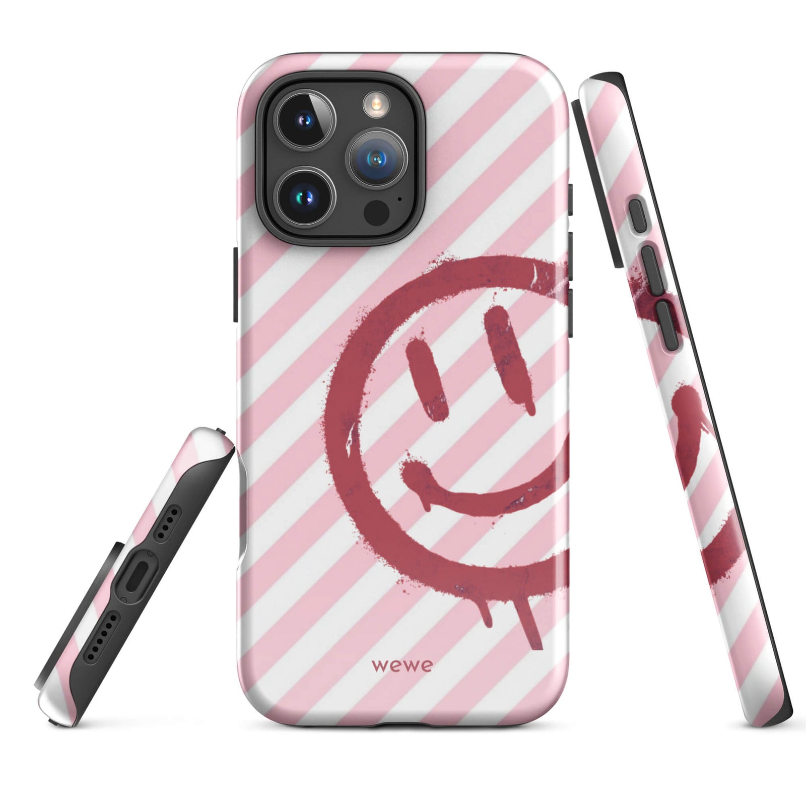 Custom pink smiley face iphone case 16 pro max cute design.