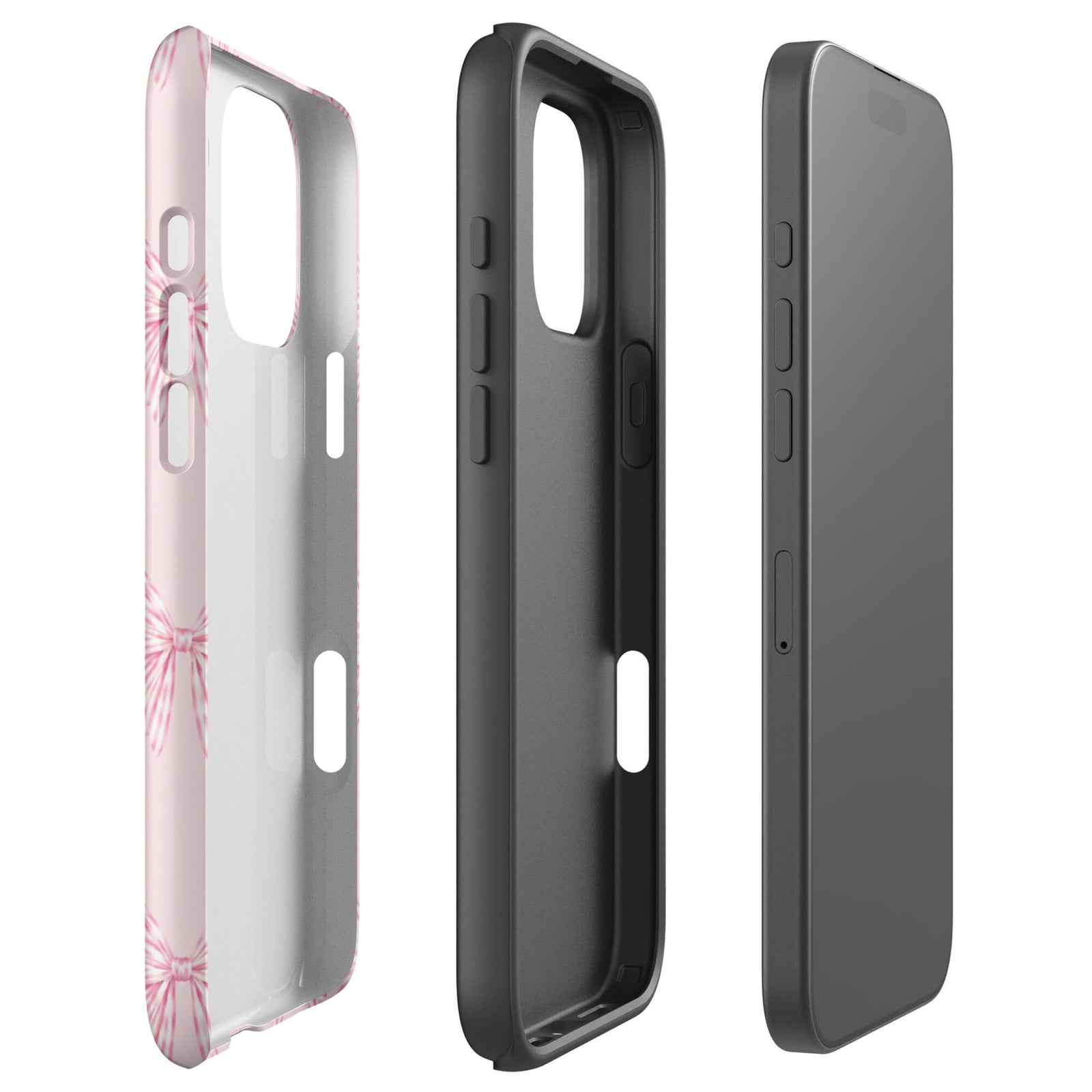 Pink Striped Bow Phone Case featuring hand-drawn rose-pink ribbon bows on a soft blush background