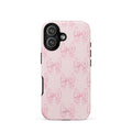 Pink Striped Bow Phone Case featuring hand-drawn rose-pink ribbon bows on a soft blush background