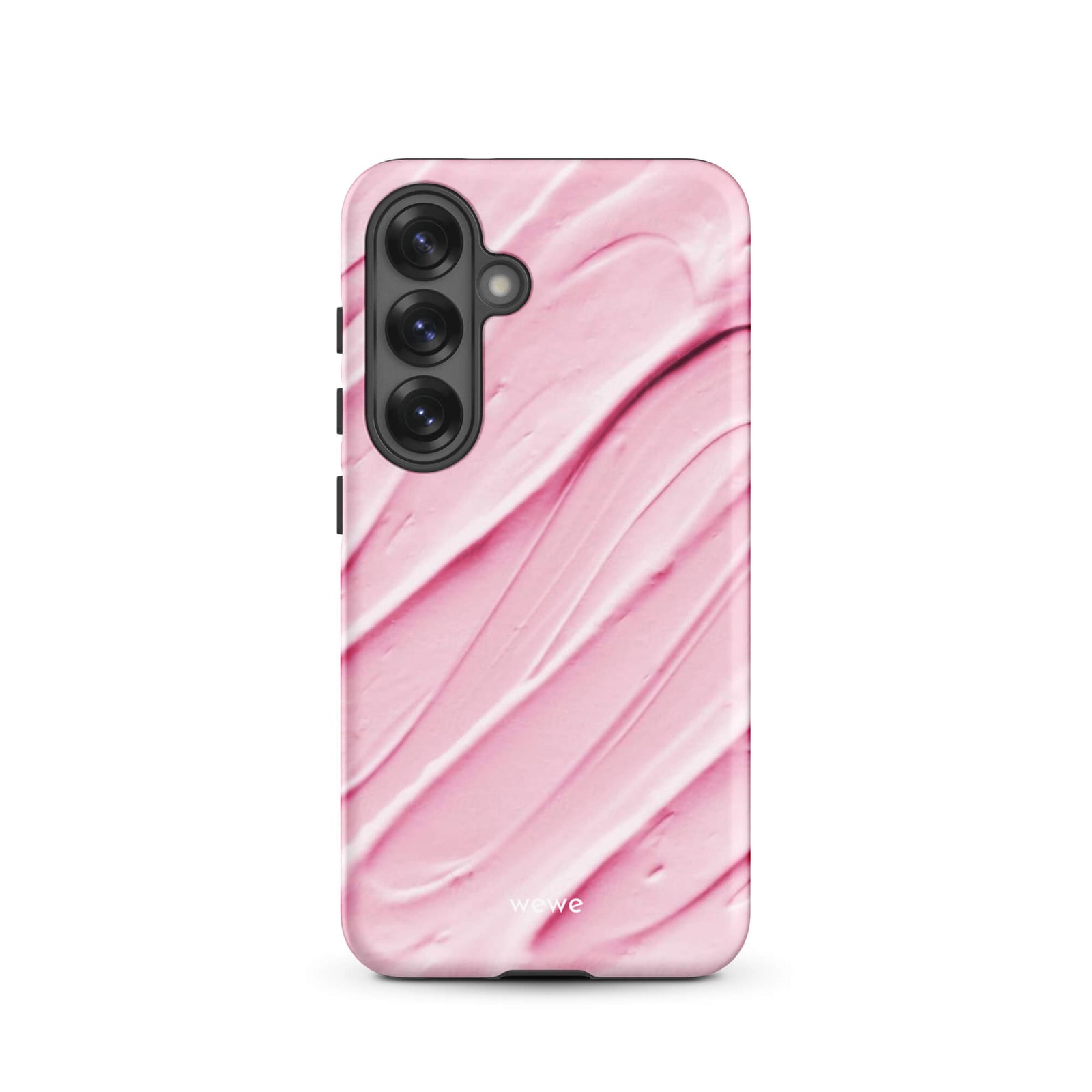 Custom samsung galaxy s25 Phone case with a close-up, macro photo of a textured, light pink and white liquid swirl pattern.