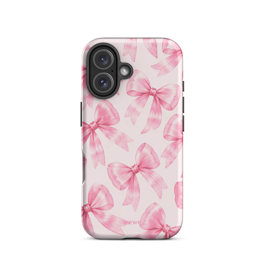Pink Watercolor Bow Phone Case featuring hand-painted rose-pink ribbons on a soft blush background