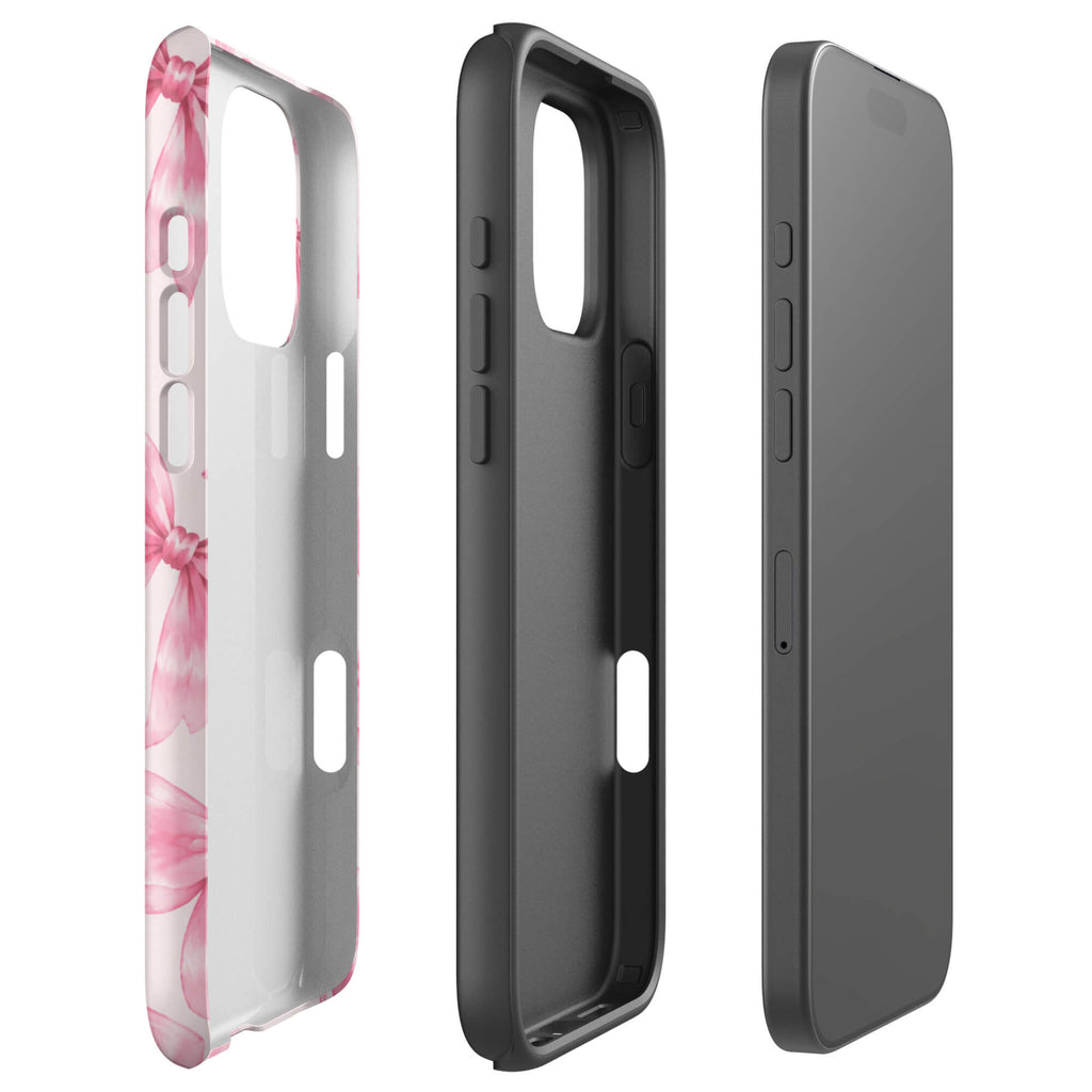 Pink Watercolor Bow Phone Case featuring hand-painted rose-pink ribbons on a soft blush background
