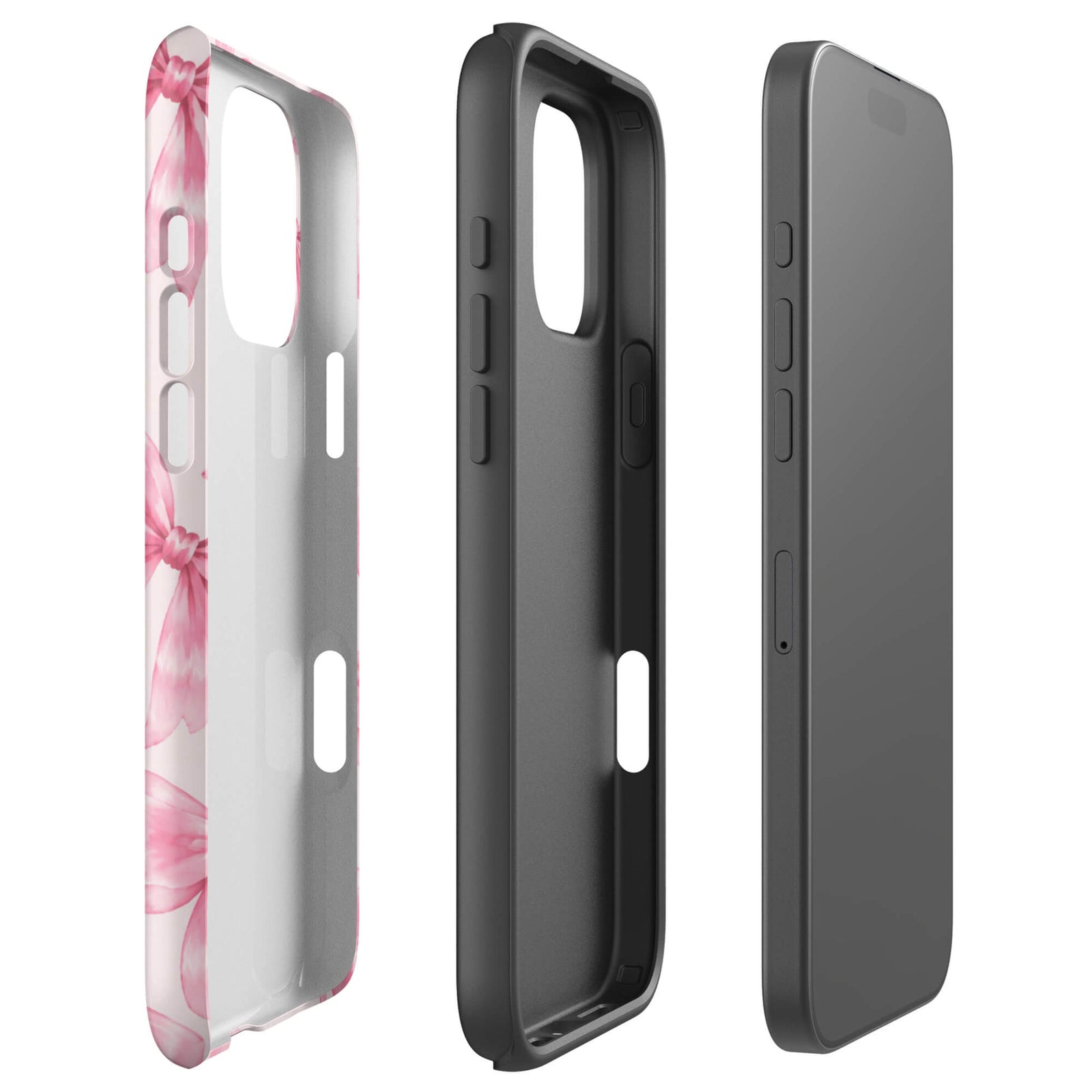 Pink Watercolor Bow Phone Case featuring hand-painted rose-pink ribbons on a soft blush background