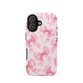 Pink Watercolor Bow Phone Case featuring hand-painted rose-pink ribbons on a soft blush background