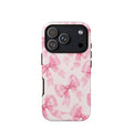 Pink Watercolor Bow Phone Case featuring hand-painted rose-pink ribbons on a soft blush background
