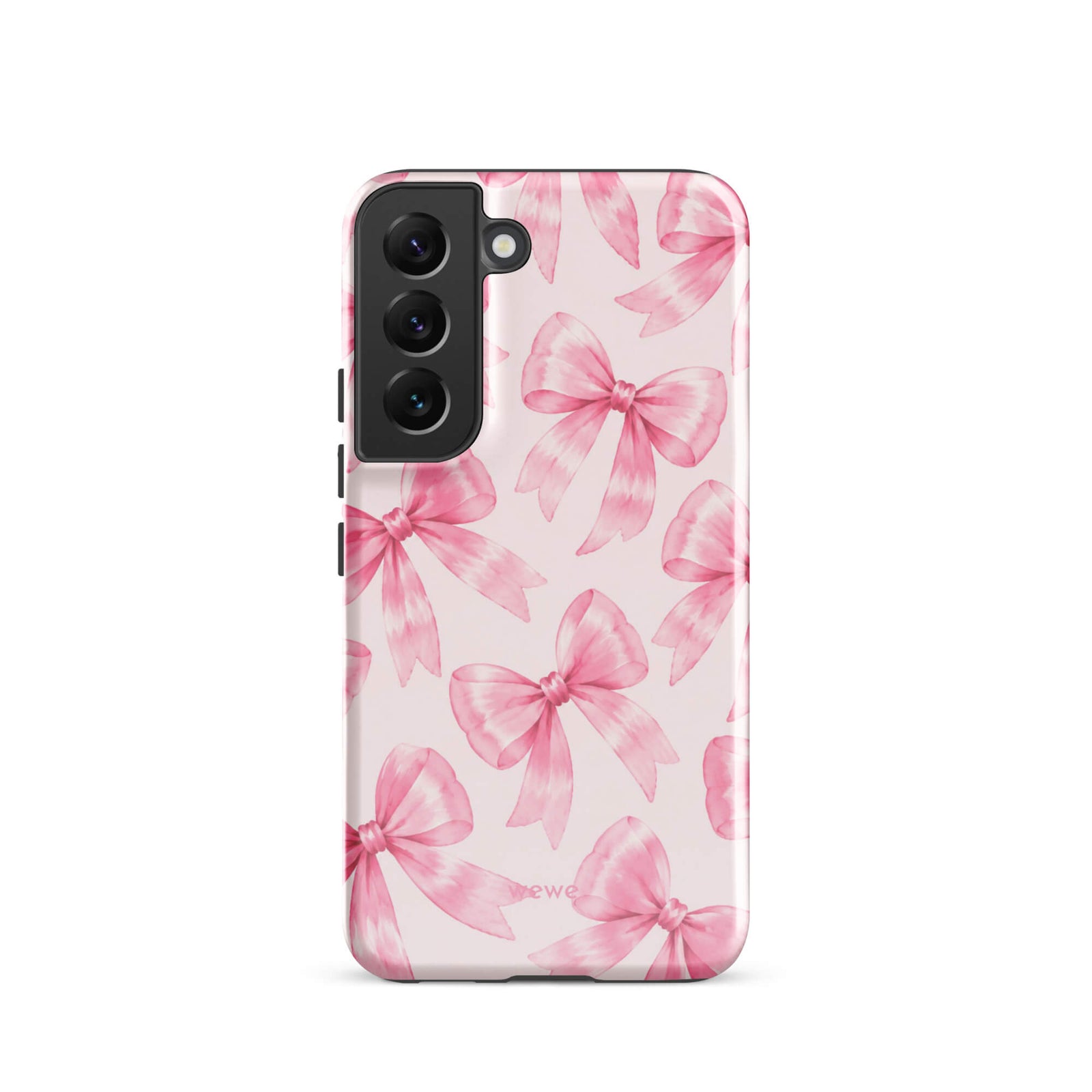 Pink Watercolor Bow Phone Case featuring hand-painted rose-pink ribbons on a soft blush background