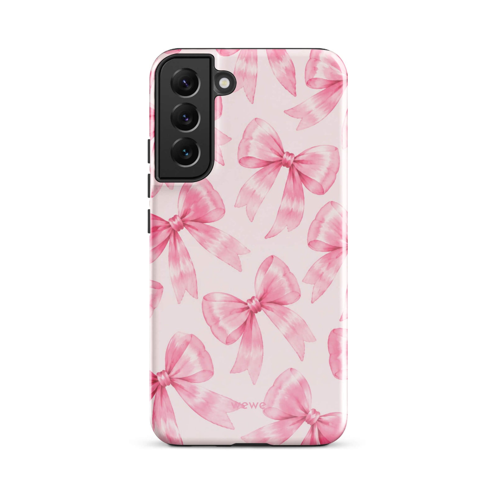 Pink Watercolor Bow Phone Case featuring hand-painted rose-pink ribbons on a soft blush background