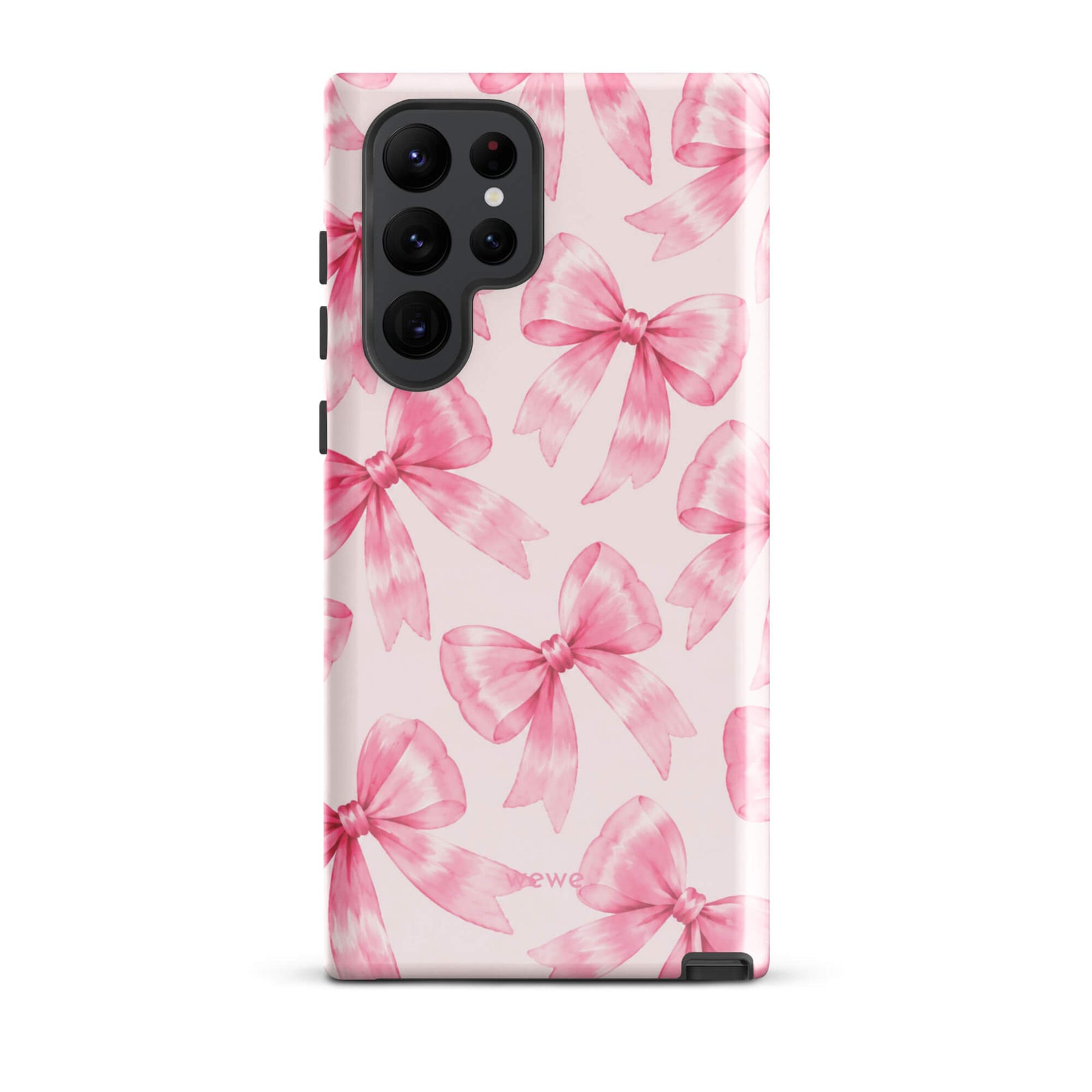Pink Watercolor Bow Phone Case featuring hand-painted rose-pink ribbons on a soft blush background