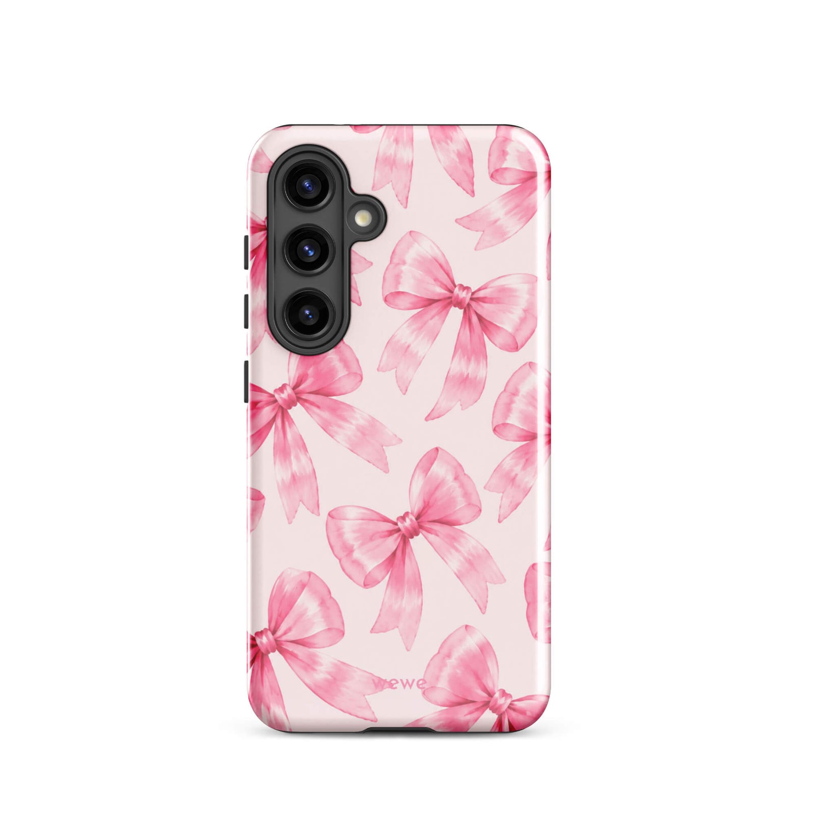 Pink Watercolor Bow Phone Case featuring hand-painted rose-pink ribbons on a soft blush background