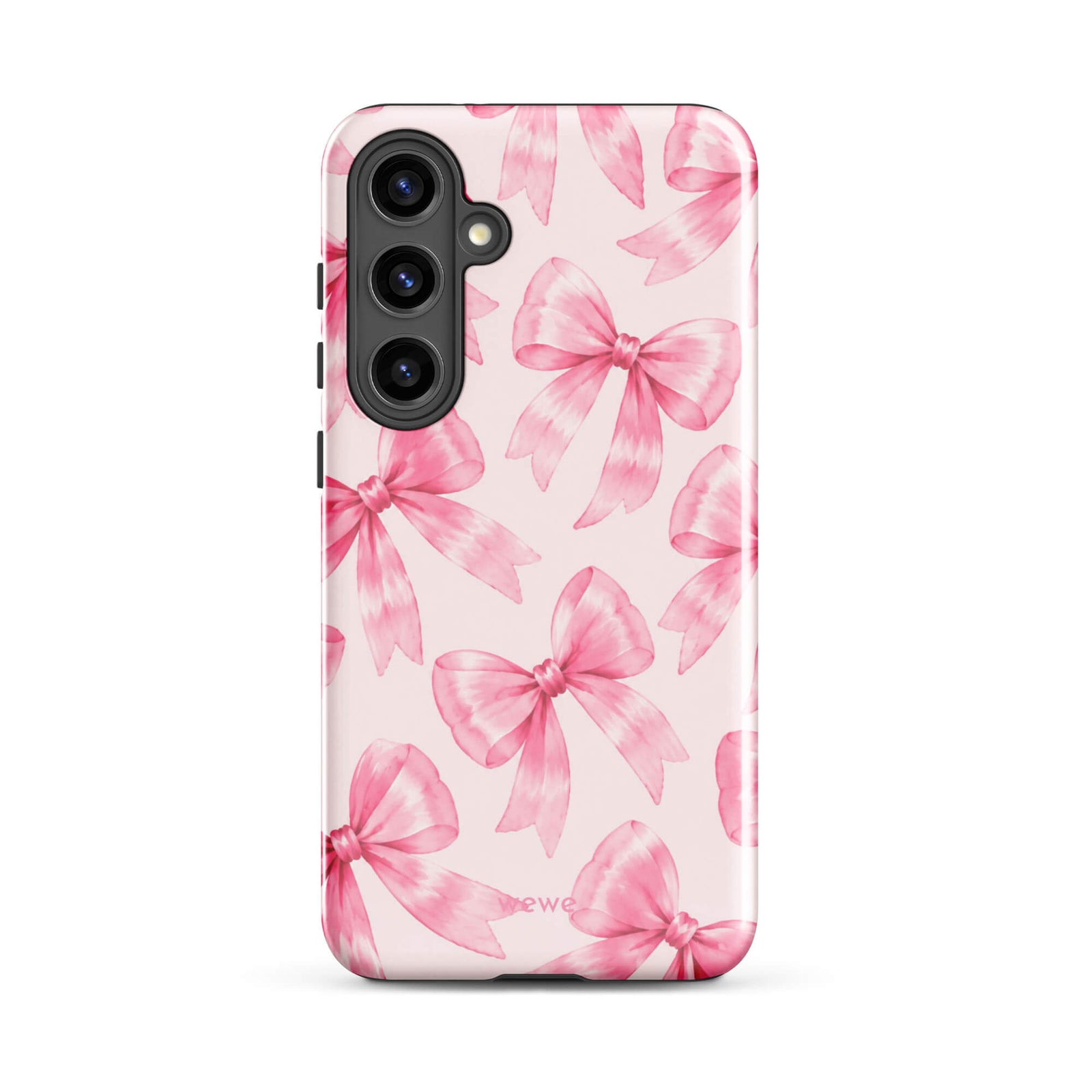 Pink Watercolor Bow Phone Case featuring hand-painted rose-pink ribbons on a soft blush background