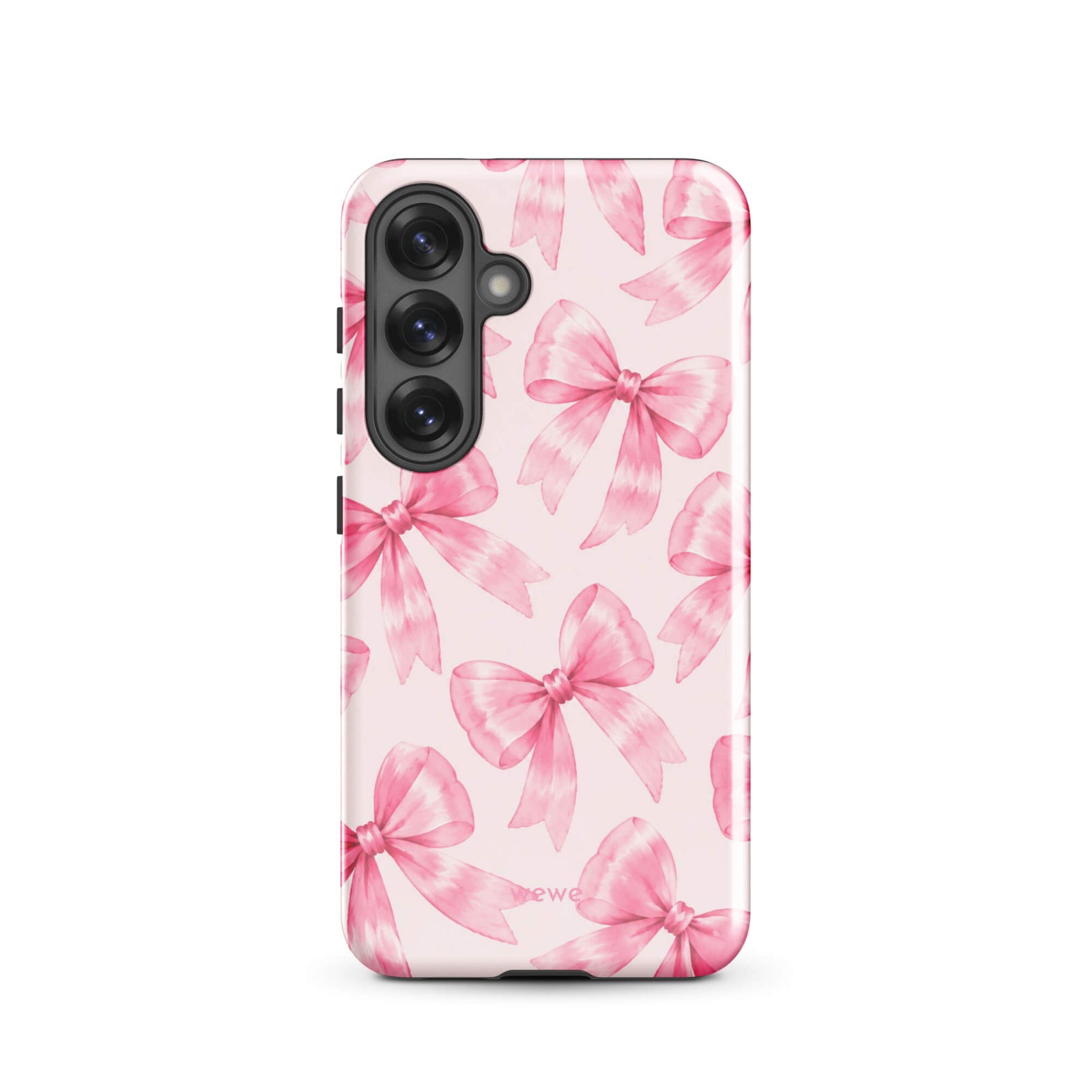 Pink Watercolor Bow Phone Case featuring hand-painted rose-pink ribbons on a soft blush background