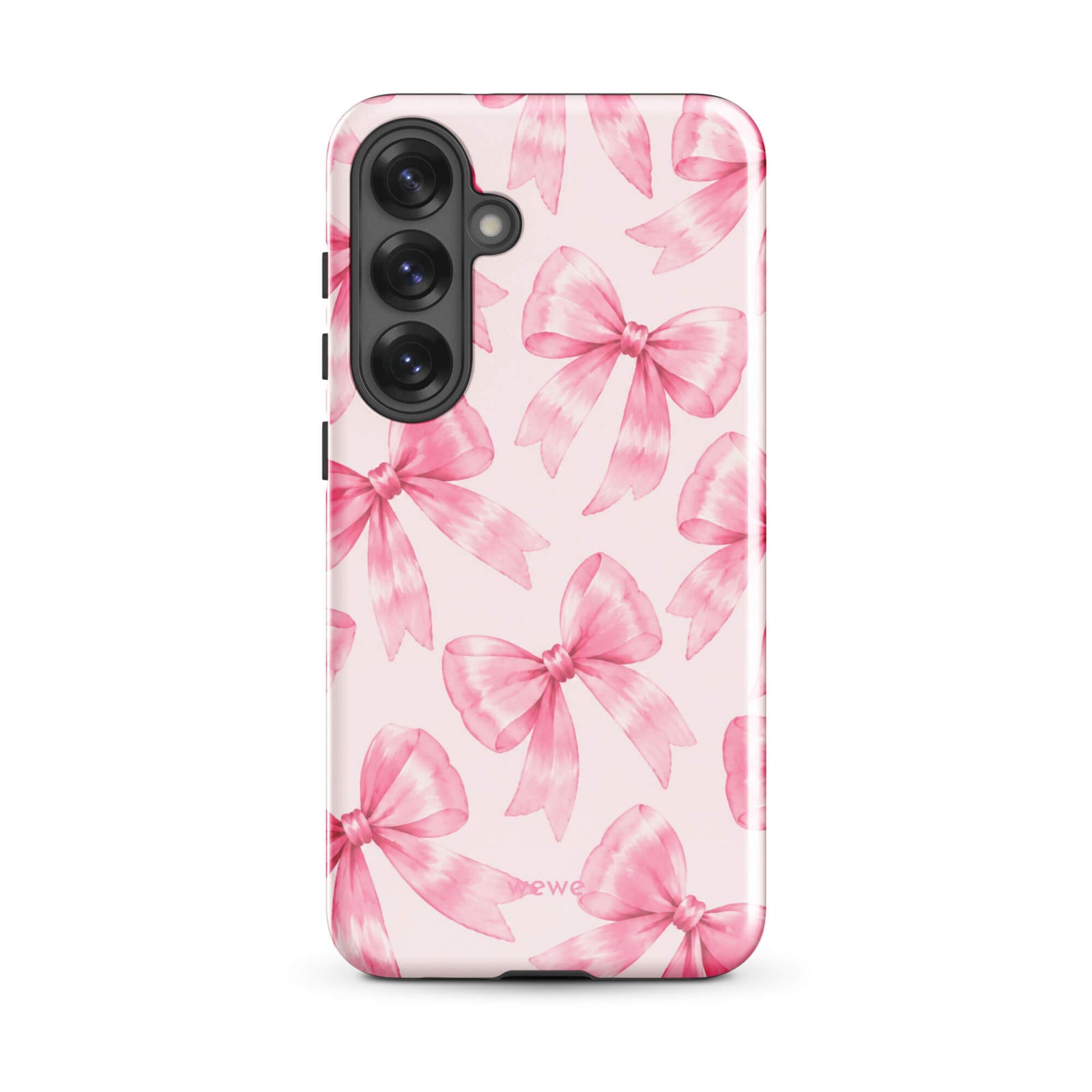 Pink Watercolor Bow Phone Case featuring hand-painted rose-pink ribbons on a soft blush background