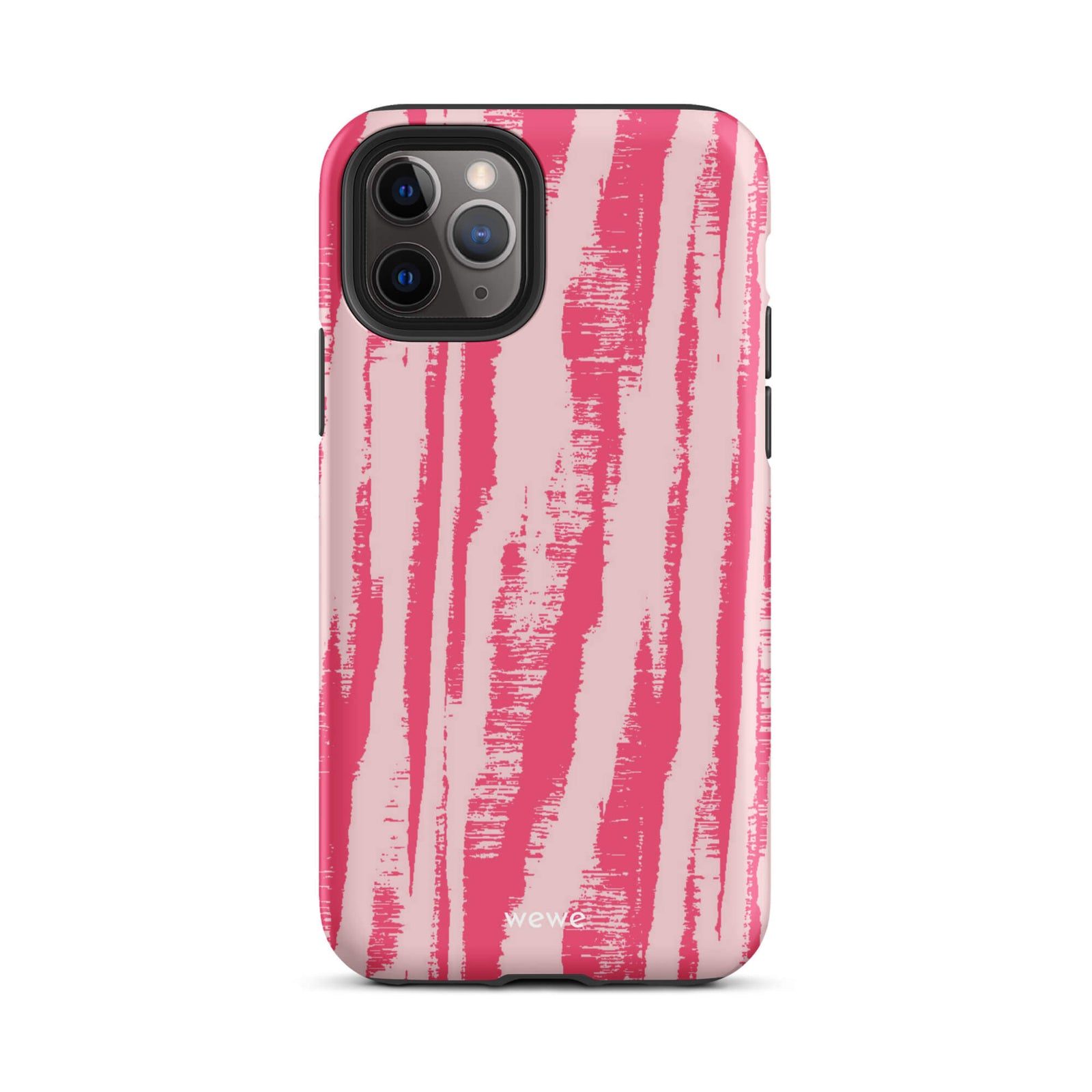Custom iPhone case 11 pro with a  textured, painterly pink and light pink zebra pattern.