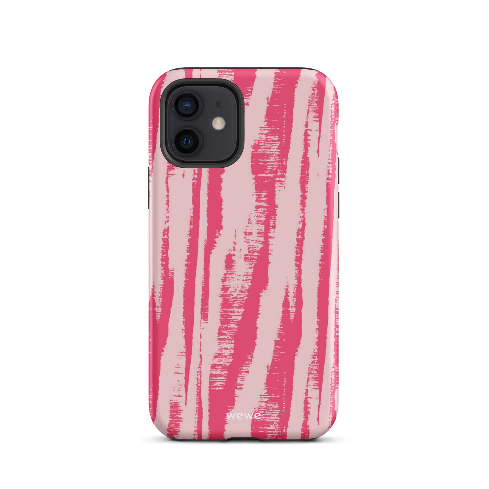 Custom iPhone case 12 with a  textured, painterly pink and light pink zebra pattern.