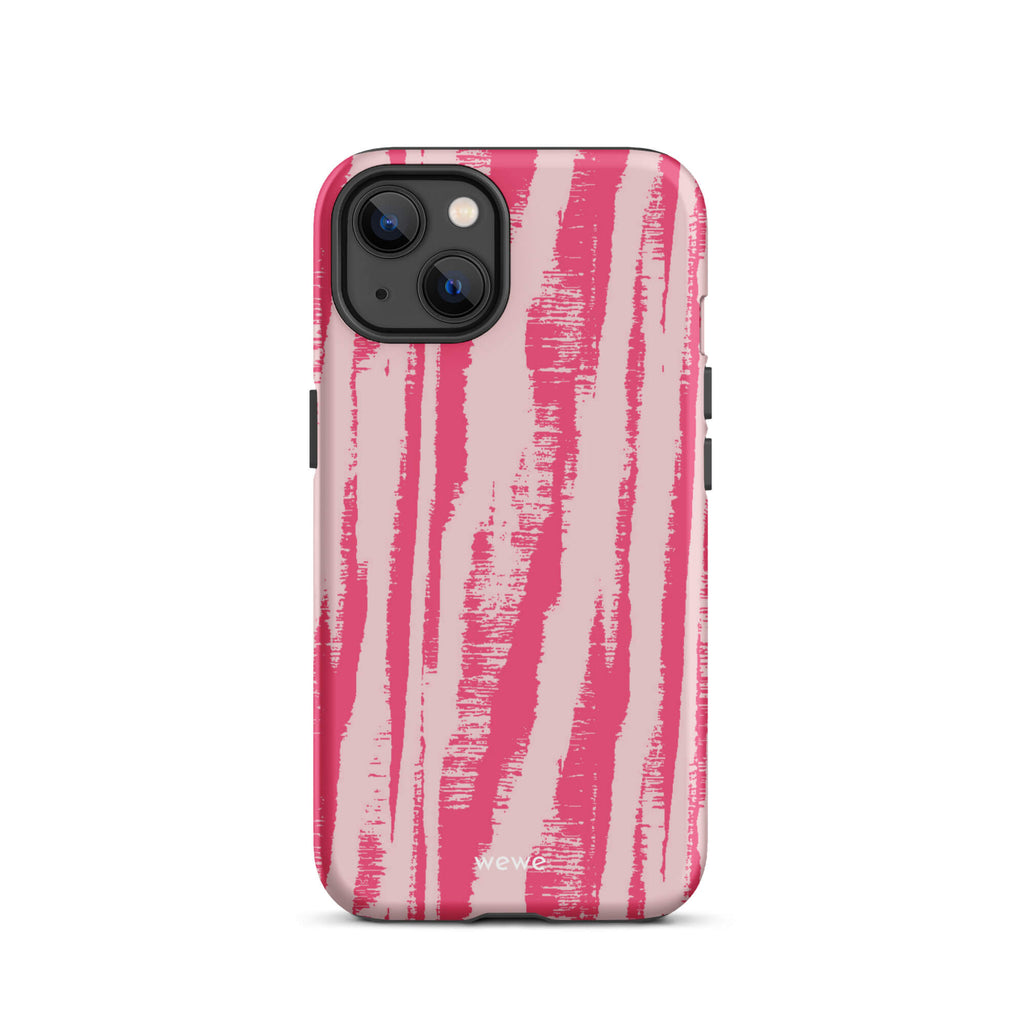 Custom iPhone case 13 with a  textured, painterly pink and light pink zebra pattern.