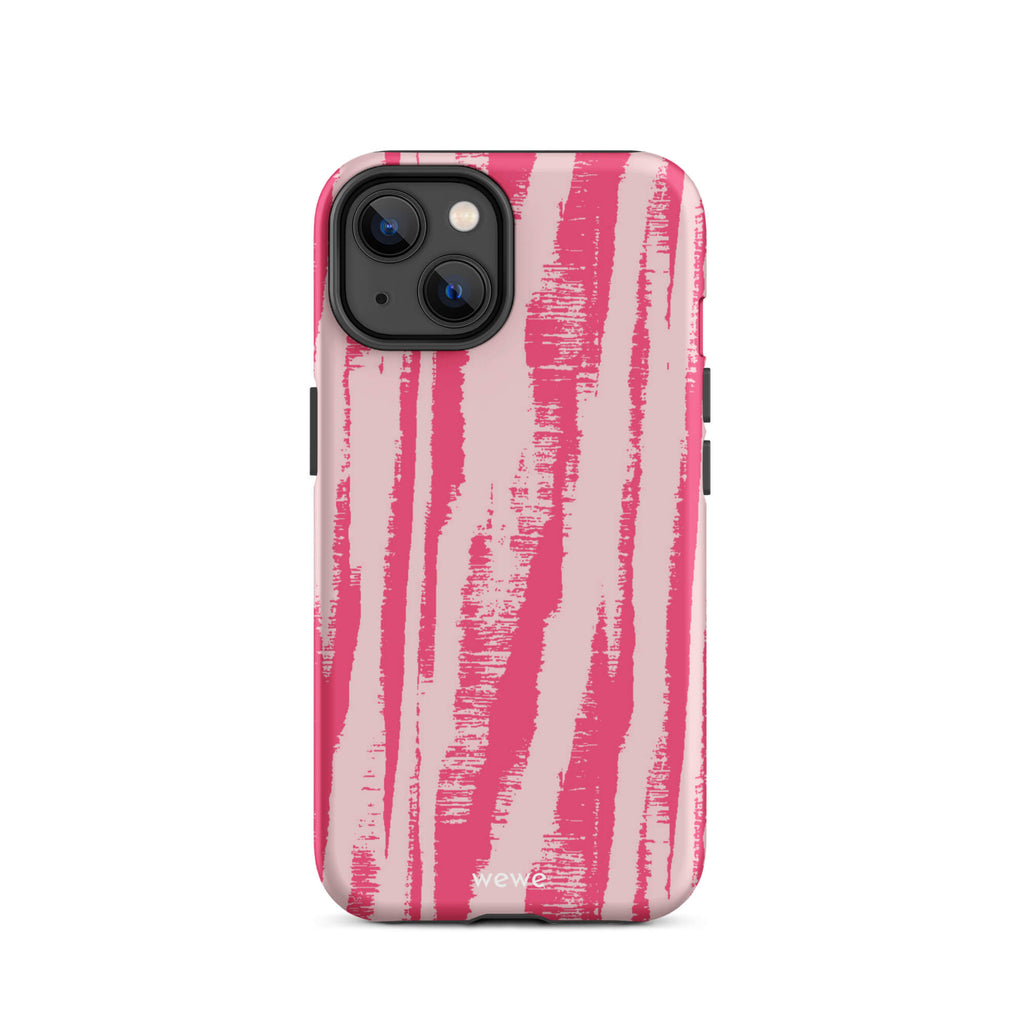 Custom iPhone case 14 with a  textured, painterly pink and light pink zebra pattern.