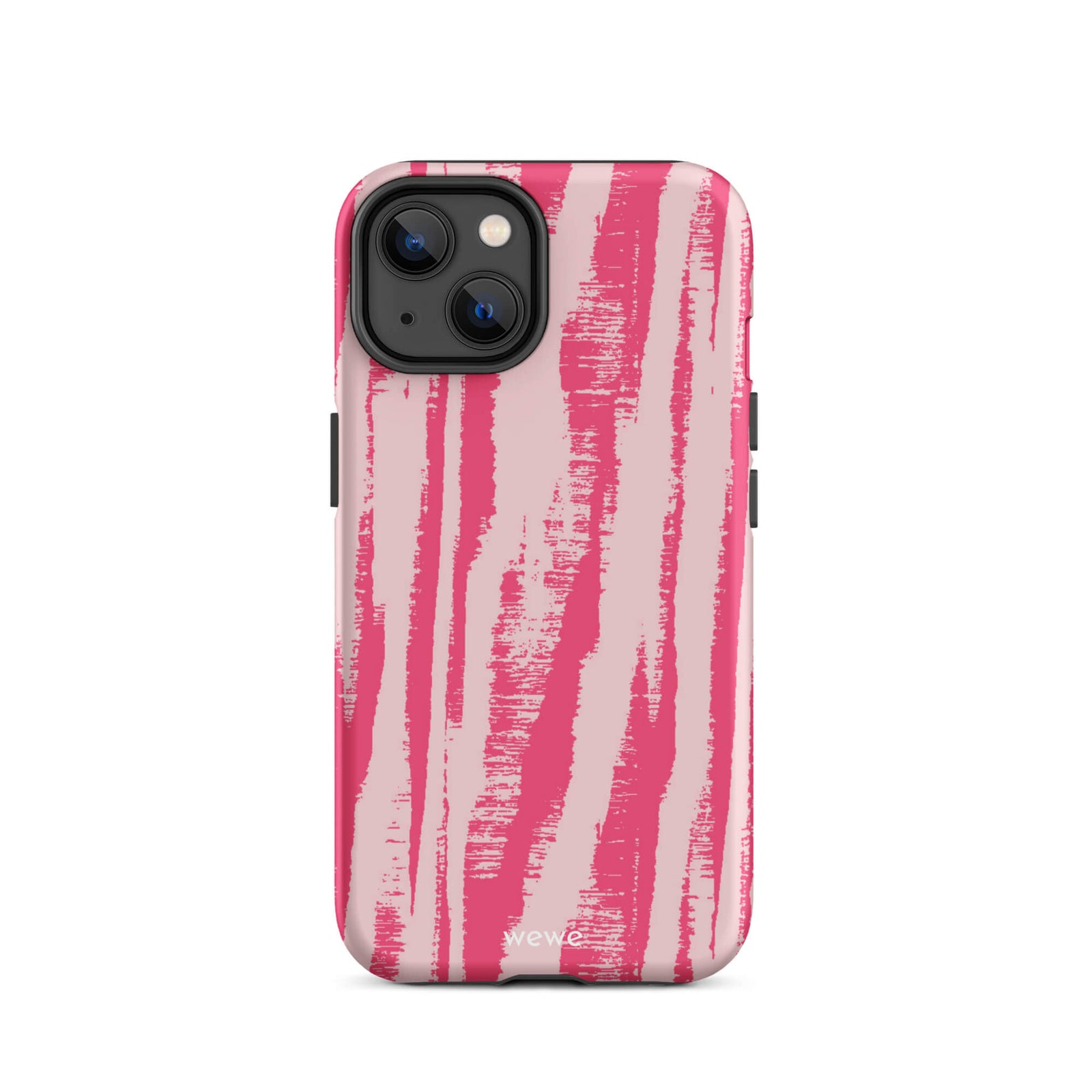 Custom iPhone case 14 with a  textured, painterly pink and light pink zebra pattern.