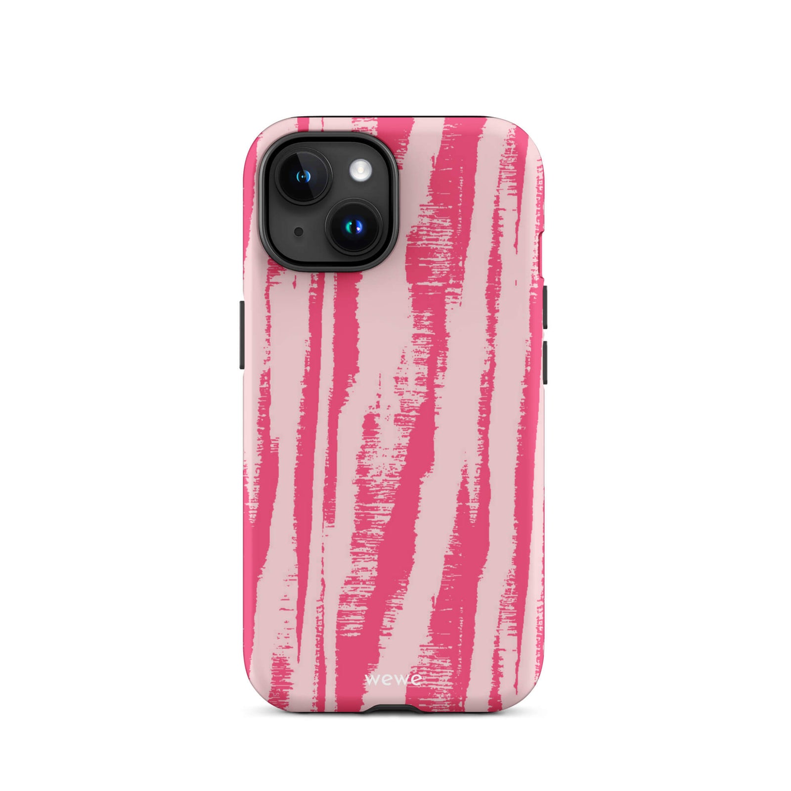Custom iPhone case 15 with a  textured, painterly pink and light pink zebra pattern.