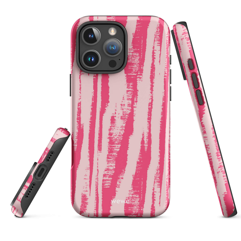 Custom pink zebra pattern iphone case 16 pro max bold graphic design.