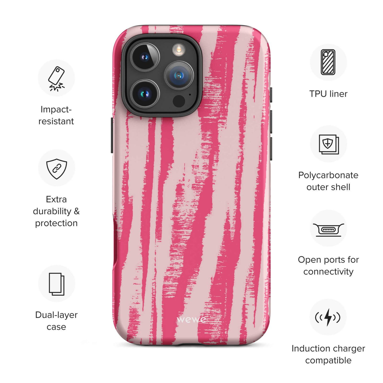 Custom pink zebra pattern iphone case 16 pro max wireless charging compatible.