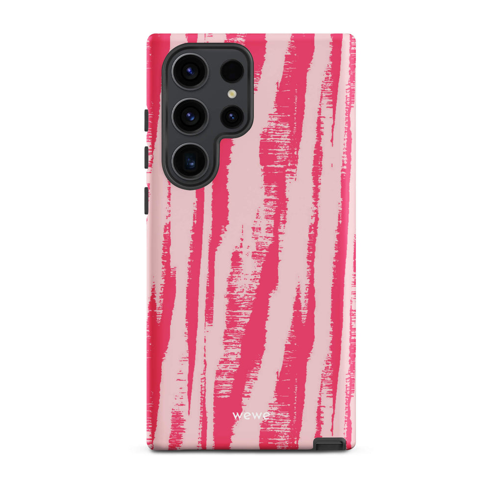 Custom samsung galaxy s23 ultra  Phone case with a  textured, painterly pink and light pink zebra pattern.