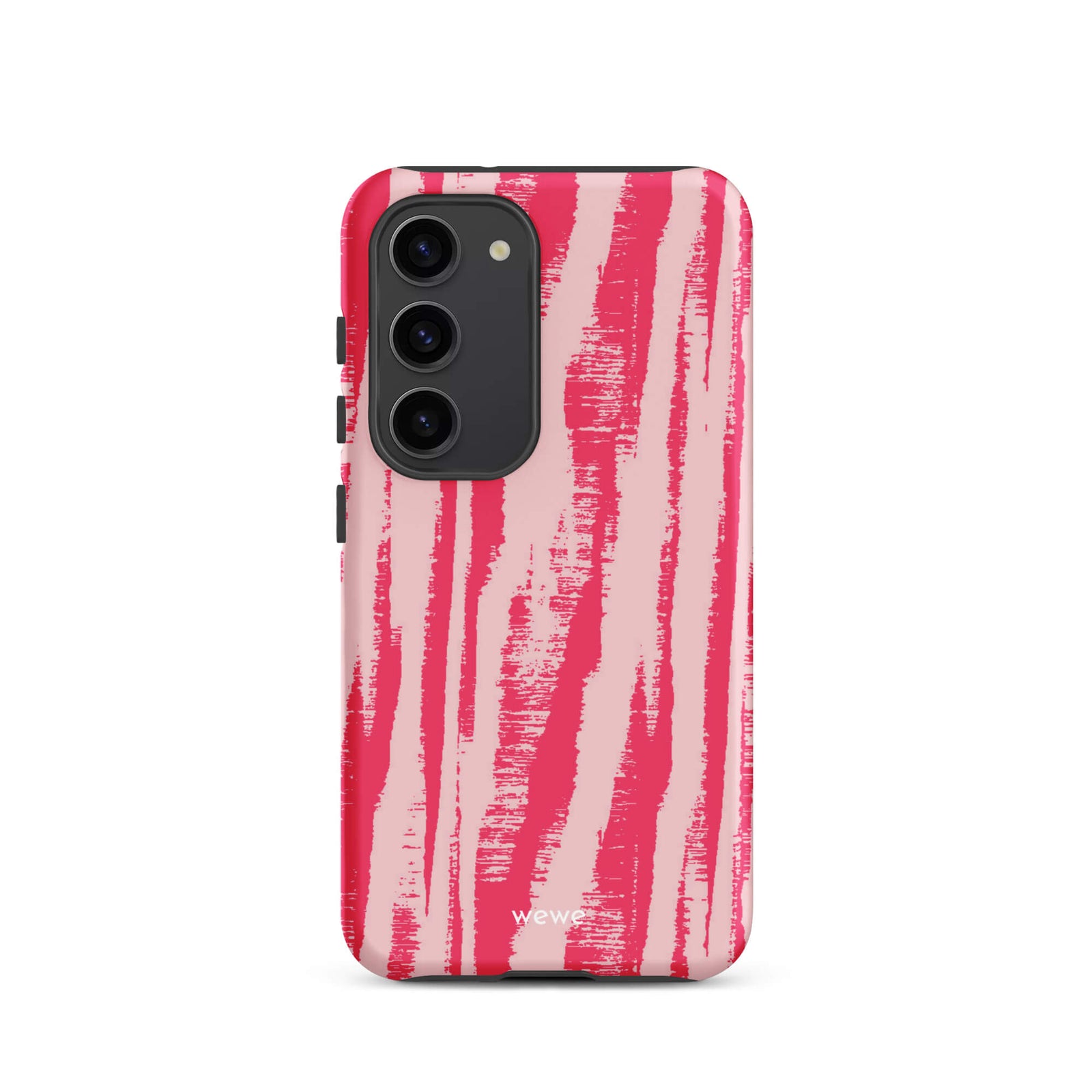 Custom samsung galaxy s23 Phone case with a  textured, painterly pink and light pink zebra pattern.