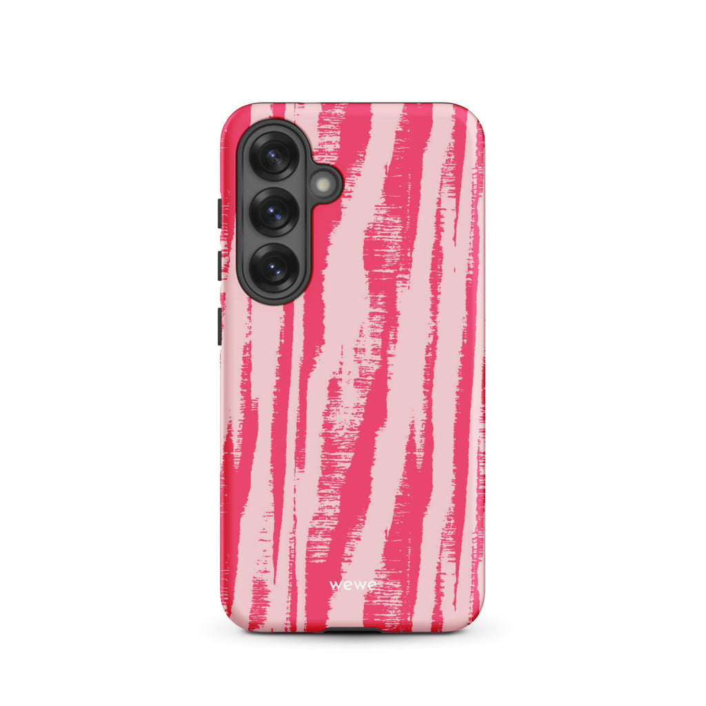Custom samsung galaxy s25 Phone case with a  textured, painterly pink and light pink zebra pattern.