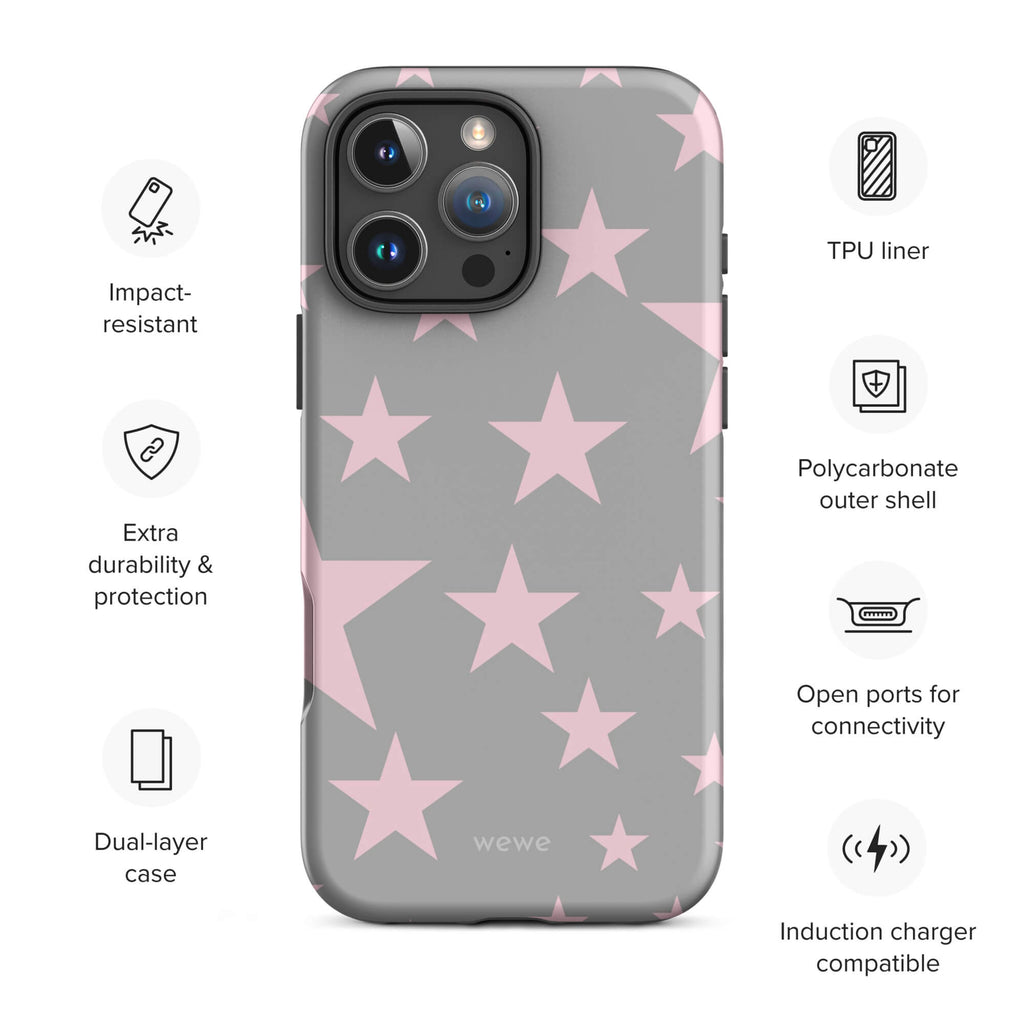 Cute Pink Star iPhone Case Wireless Charging Compatible