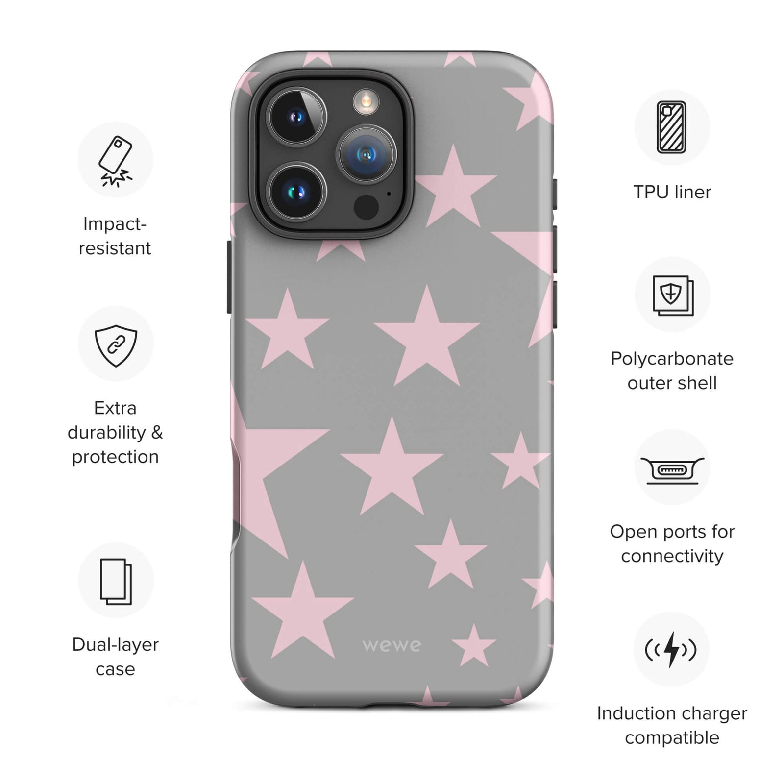 Cute Pink Star iPhone Case Wireless Charging Compatible