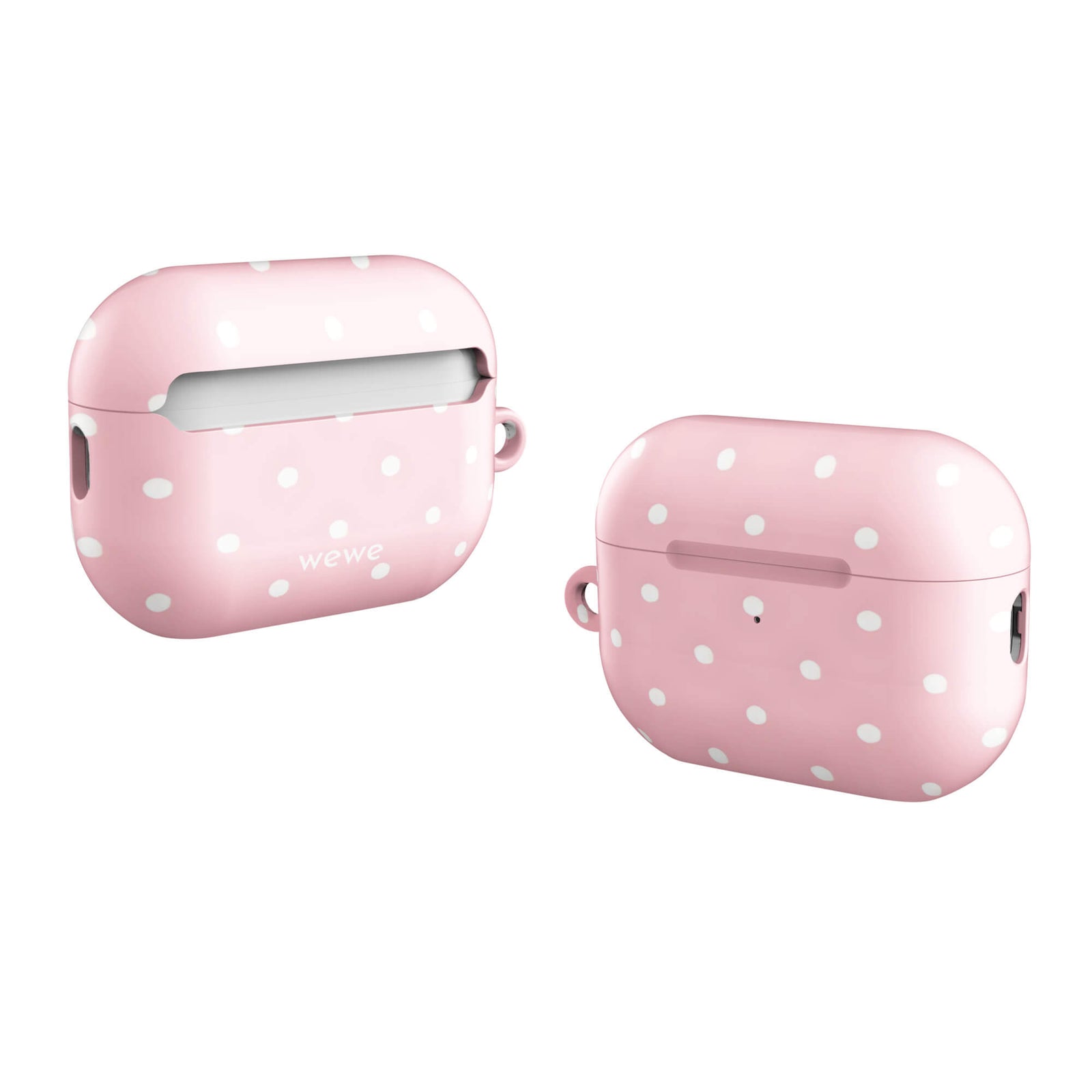 Custom AirPods case pro gen2 with a soft pink background and a pattern of small white polka dots.