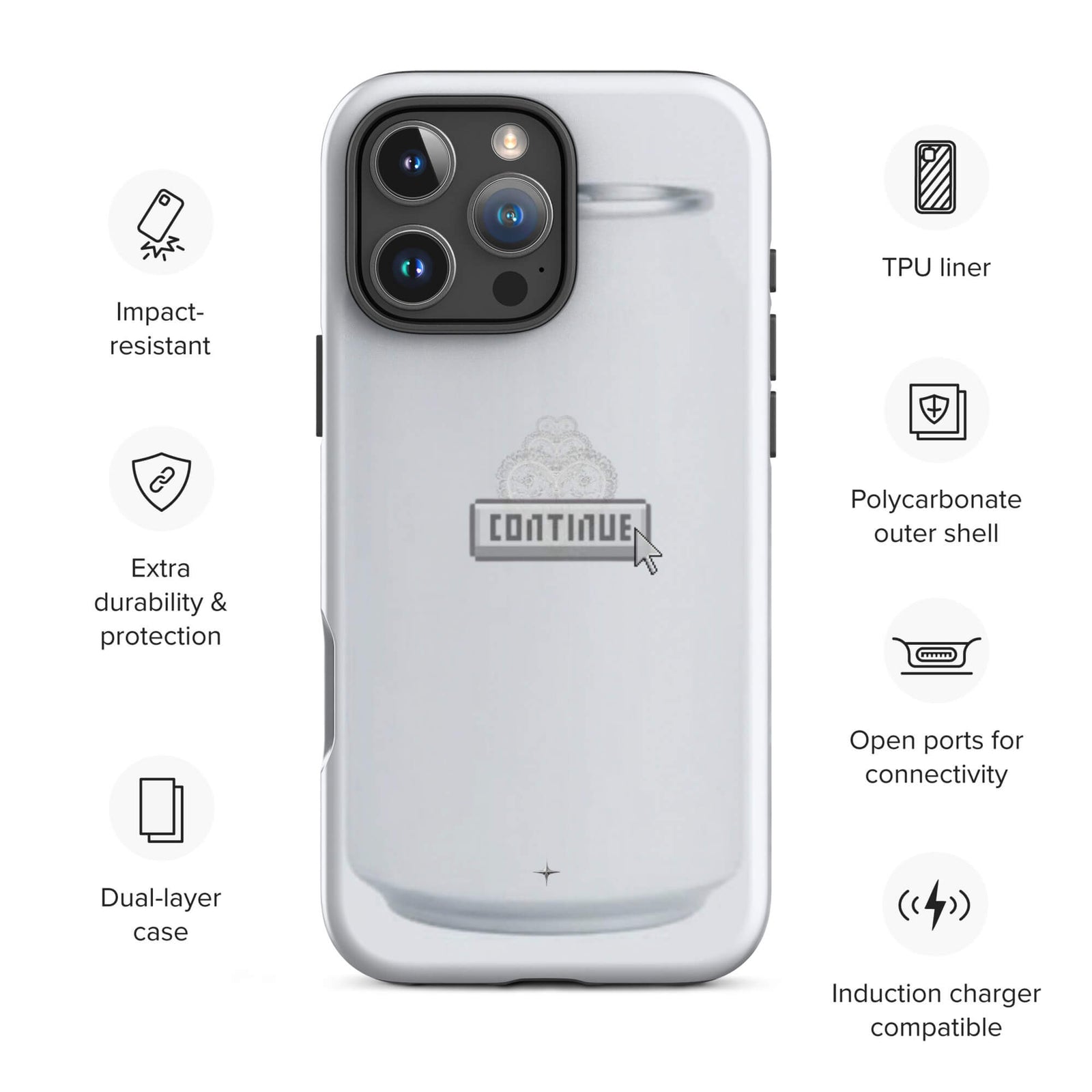 Pure Press white tough iphone 16 pro max case minimal clean design  wireless charging compatible