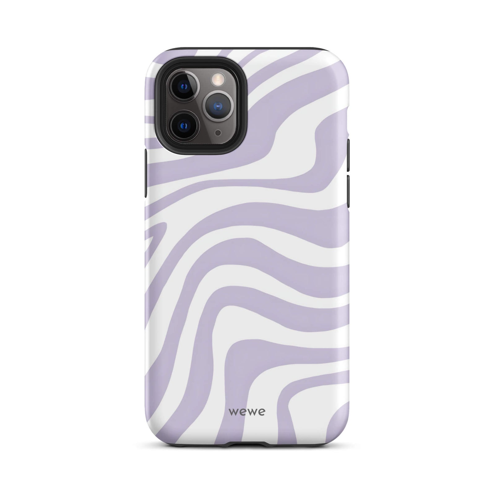 Custom iPhone case 11 pro with a purple and white wavy, abstract pattern.