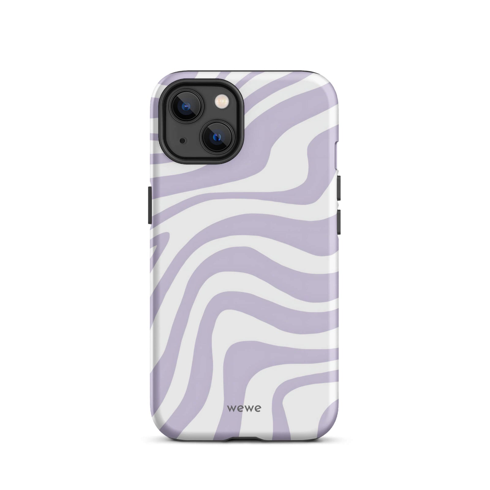 Custom iPhone case 13 with a purple and white wavy, abstract pattern.