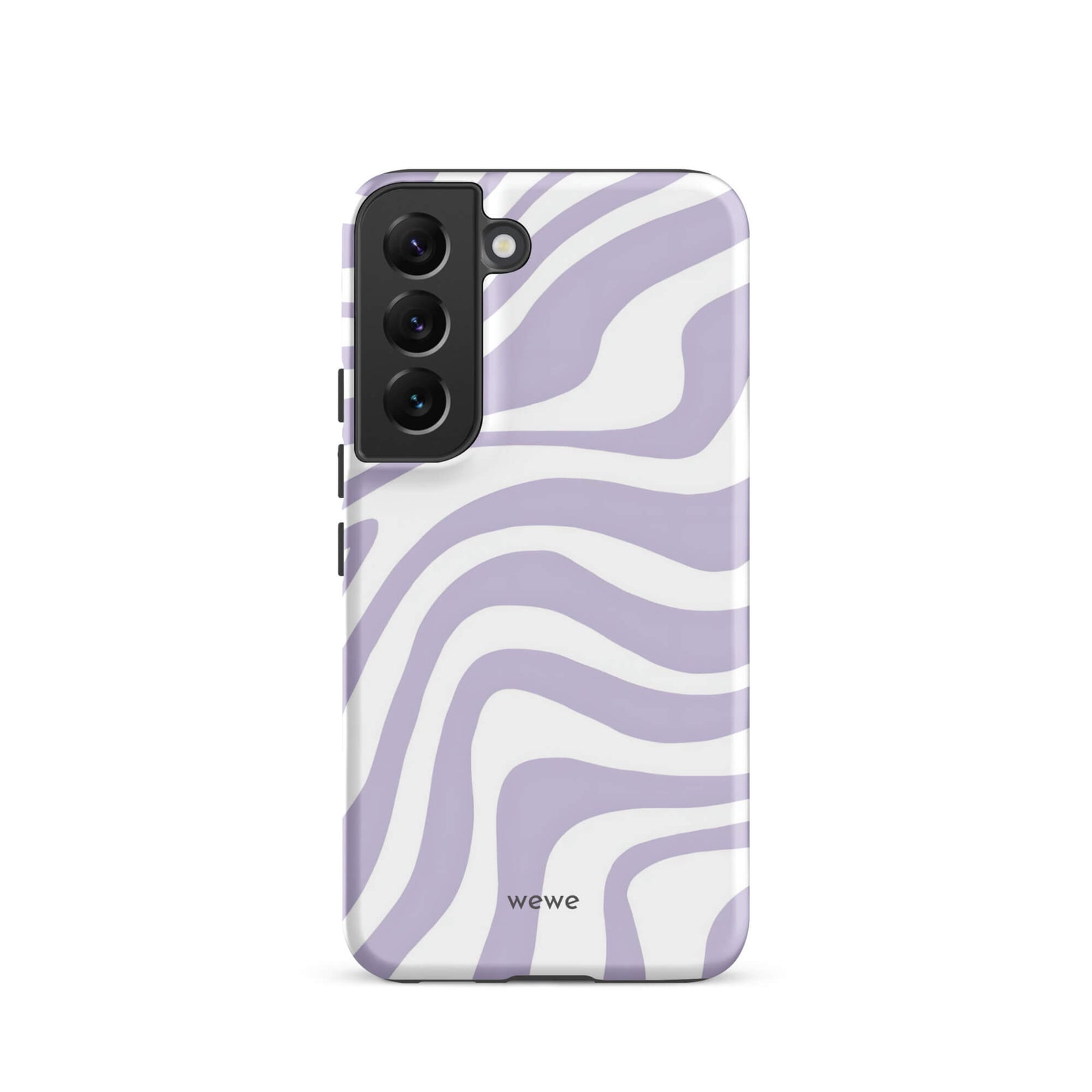 Custom samsung galaxy s22 Phone case with a purple and white wavy, abstract pattern.
