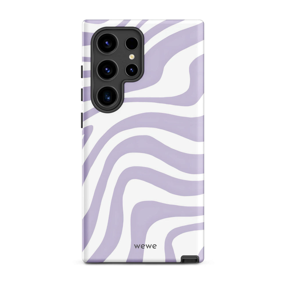 Custom samsung galaxy s24 ultra  Phone case with a purple and white wavy, abstract pattern.